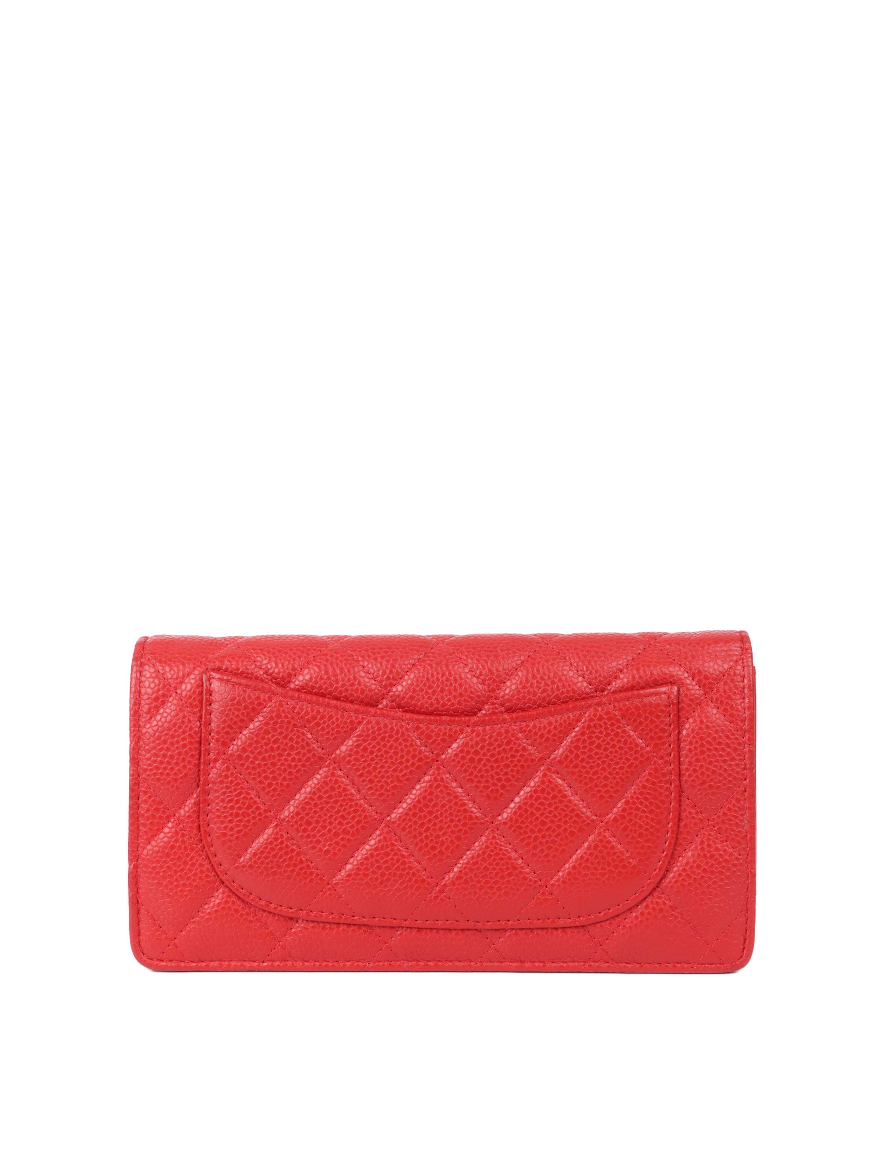 Chanel Red Caviar Leather Long Wallet for Women - Luxury Designer Clutch with Multiple Card Slots & Zippered Compartment | Perfect for Everyday Use, Travel & Special Occasions