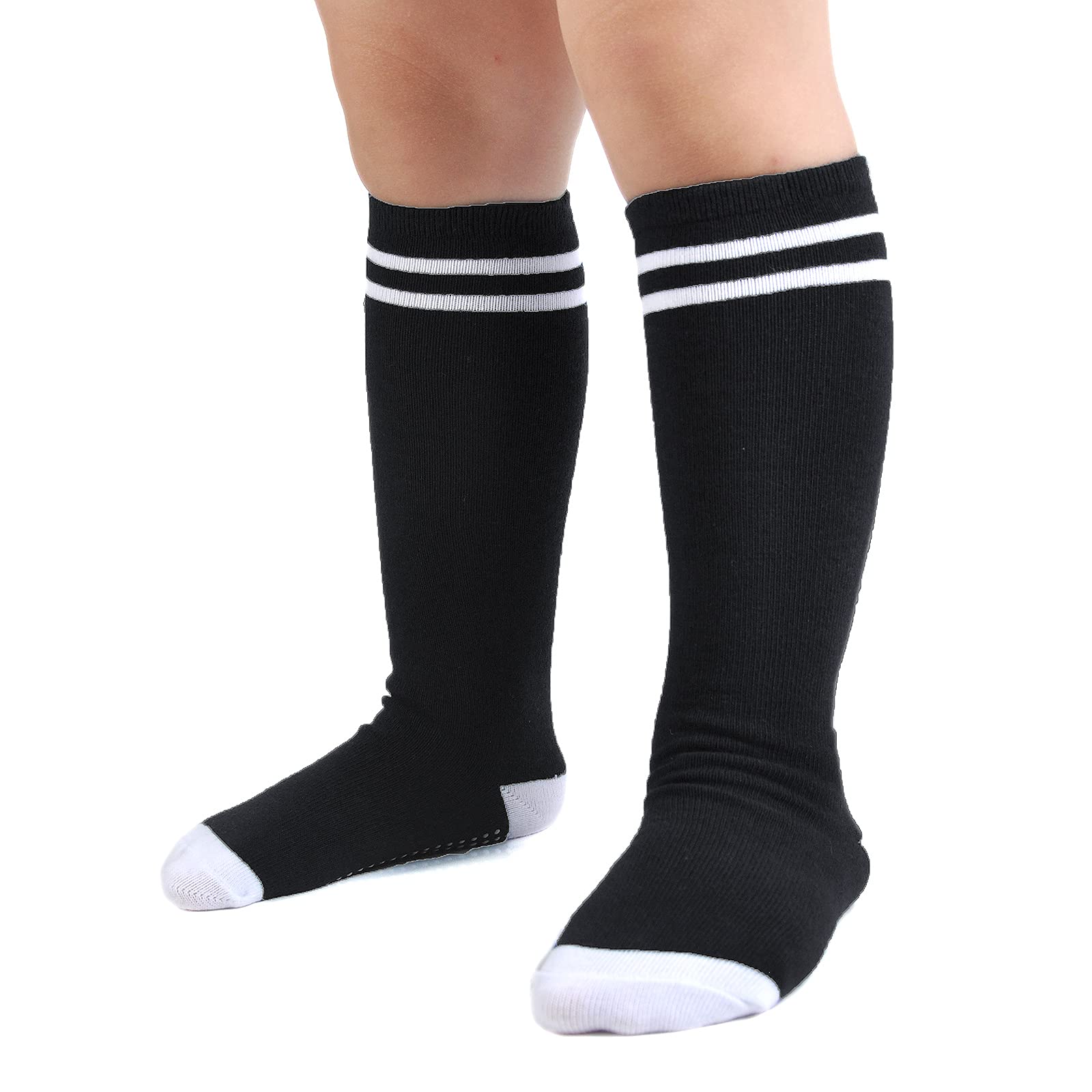 EPEIUS Non-Slip Knee High Socks for Toddlers - 5 Pack Athletic Striped Tube Socks for Boys & Girls - Perfect for Sports, School & Playtime