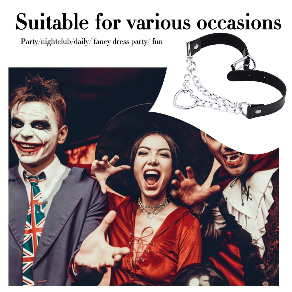 MJartoria Gothic Jewelry - Punk Rock Adjustable Black PU Leather Choker Necklace Set for Women - 2PCS Heart Collar Necklaces for Goth, Emo, Halloween Costume & Alternative Fashion