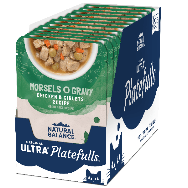 Natural Balance Platefulls Chicken & Giblets Recipe Morsels in Gravy Cat Food Pouch - Grain-Free Wet Cat Food for Adult Cats - Perfect for Mealtime & Special Treats