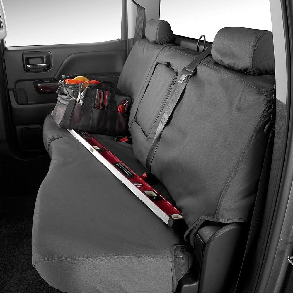 Covercraft Custom-Fit Front Bench SeatSaver Seat Covers - Durable Polycotton Fabric, Charcoal Black - Perfect for Trucks, SUVs & Cars - Protects Against Stains, Spills & Wear