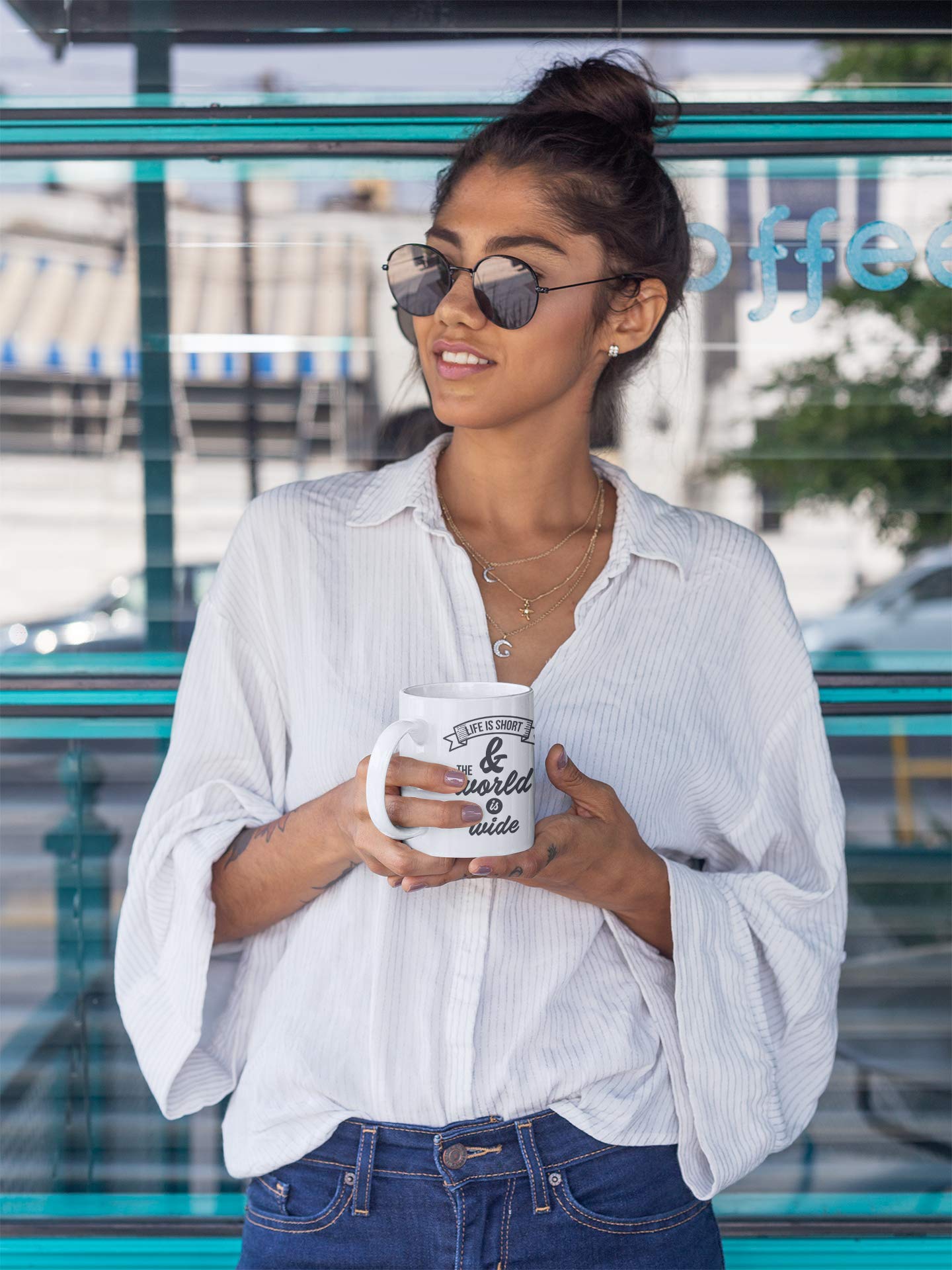 Life Is Short & The World Is Wide - 15oz Traveler Coffee & Tea Mug - Perfect for Camping, Road Trips & Outdoor Adventures