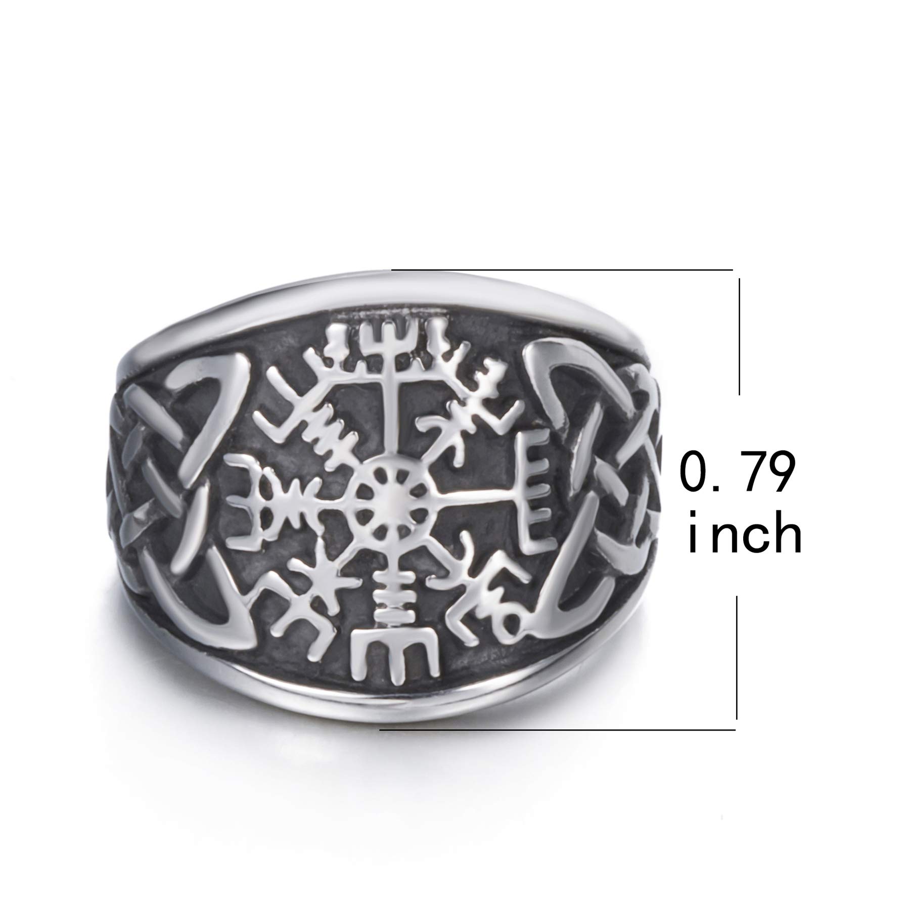 Viking Stainless Steel Ring for Men - Norse Valknut Vegvisir Pirate Compass Symbol Jewelry (Size 8-13) - Perfect for Viking Lovers, Medieval Reenactment & Norse Mythology Fans