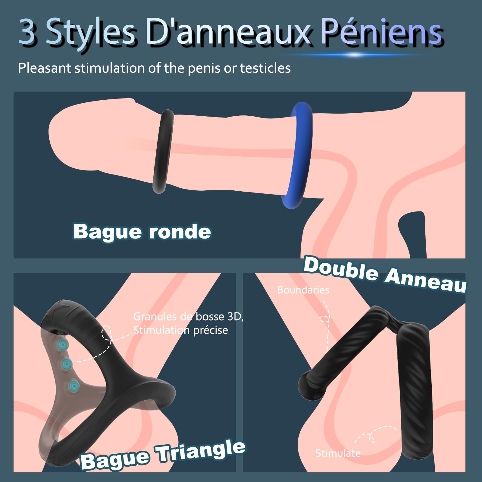 **8-Pack Blue Penis Rings for Men & Couples - Dual Ring Penis Enhancer, Male Performance Sex Toys for Improved Erection & Stamina - Perfect for Couples Play & Solo Pleasure**