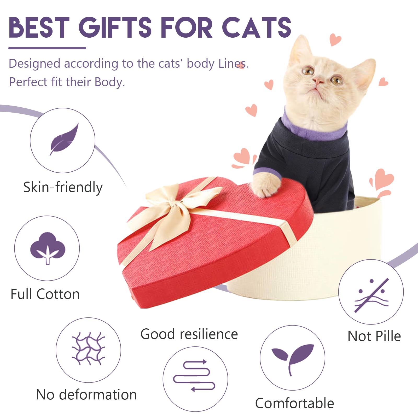 Cat Pajamas & Fleece Vest Set - Warm Turtleneck Jumper & Sticky Hair-Resistant Cat Clothes for Kittens - Recovery Suit for Cats & Small Dogs (Large, Black) - Perfect for Winter, Post-Surgery Care & Indoor Comfort