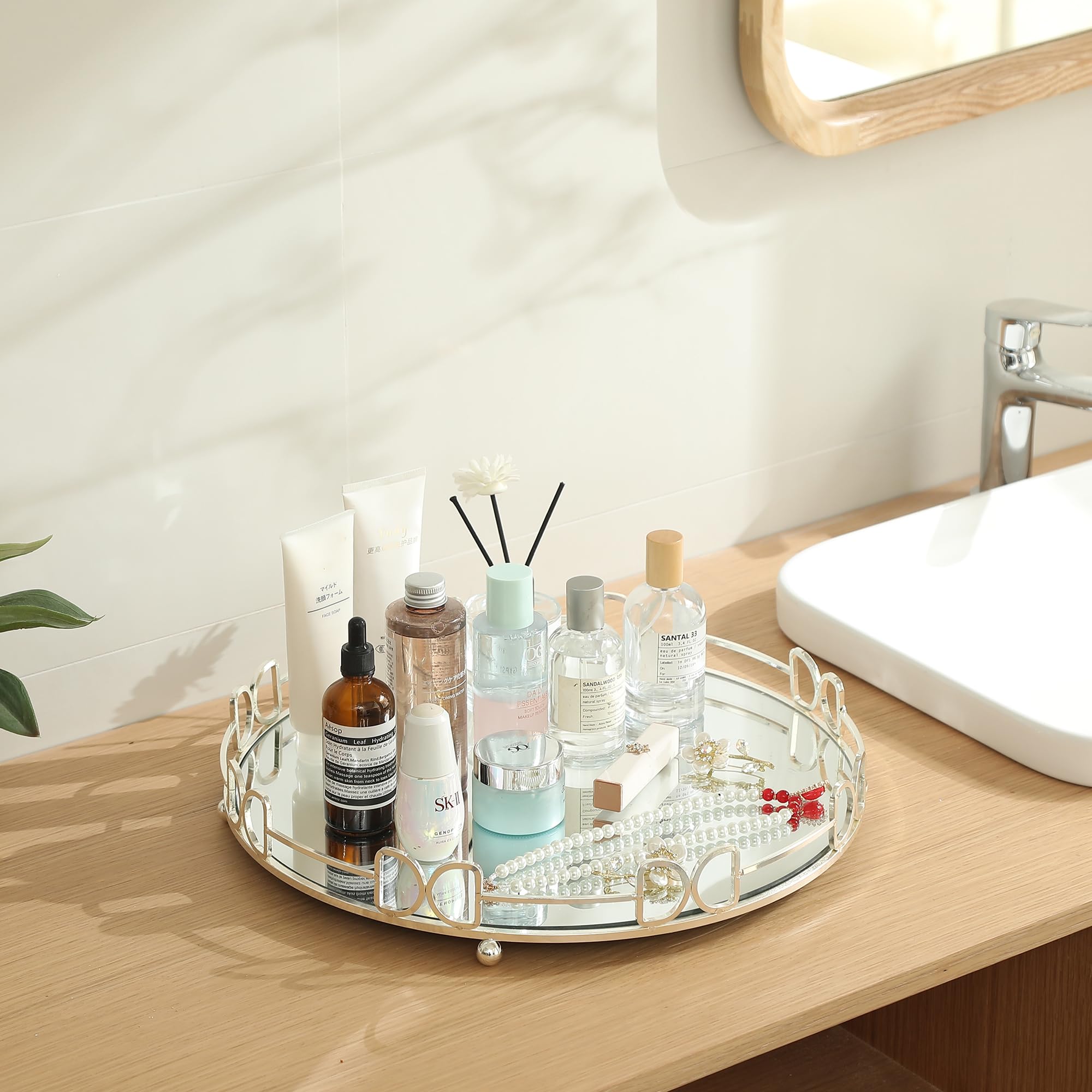 Extra Large Silver Glass Vanity Tray (15.75x15.75x2.52 Inches) - Elegant Perfume Organizer for Dresser, Jewelry Display & Bathroom Decor - Perfect for Vanity Table, Bedroom Decor & Gift Giving