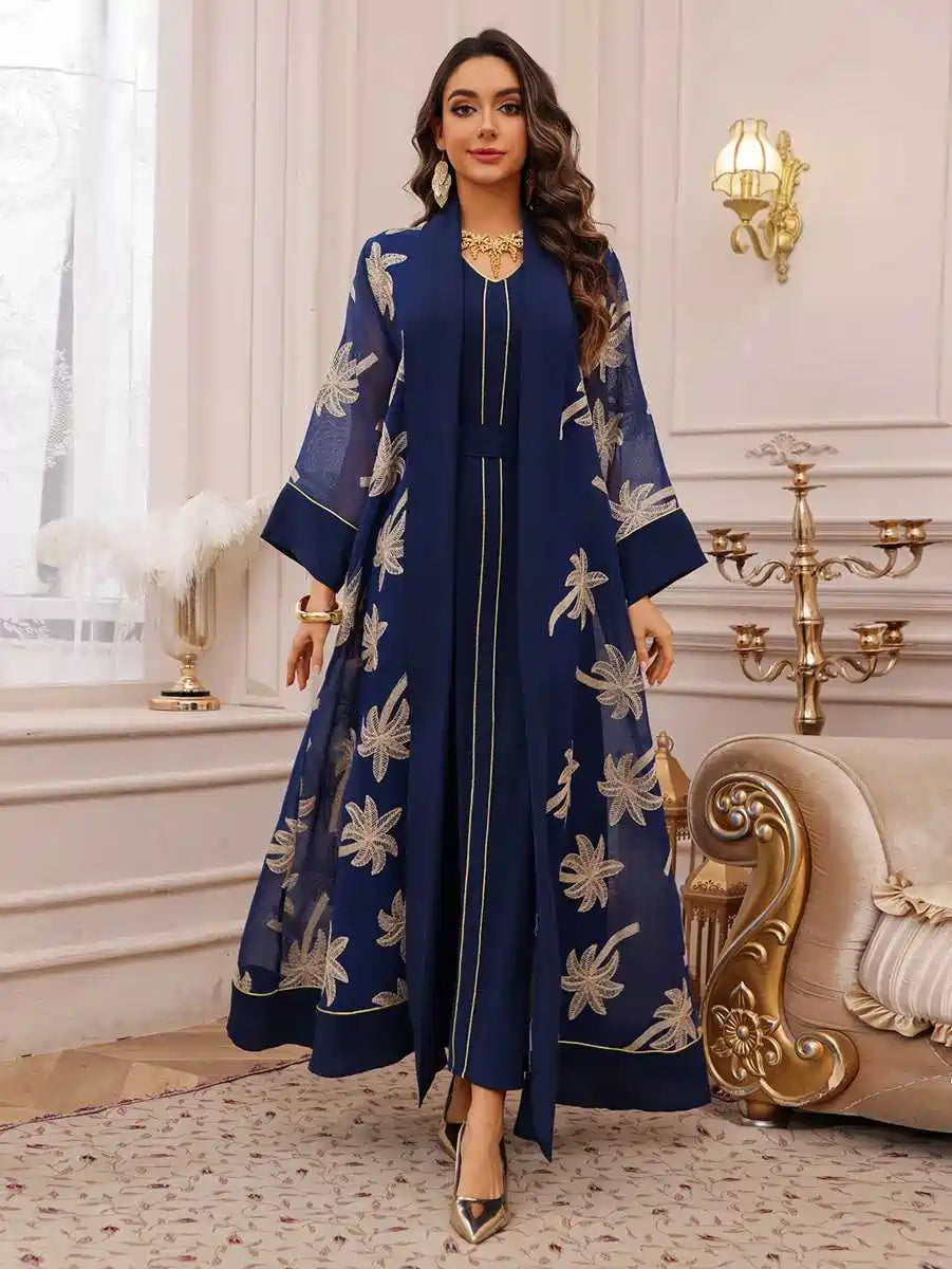 Urgarment 2 Piece Embroidered Eid Dress Set - Elegant Caftan Kaftan with Sleeveless Inner Dress #25481 | Perfect for Eid Celebrations, Weddings & Special Occasions