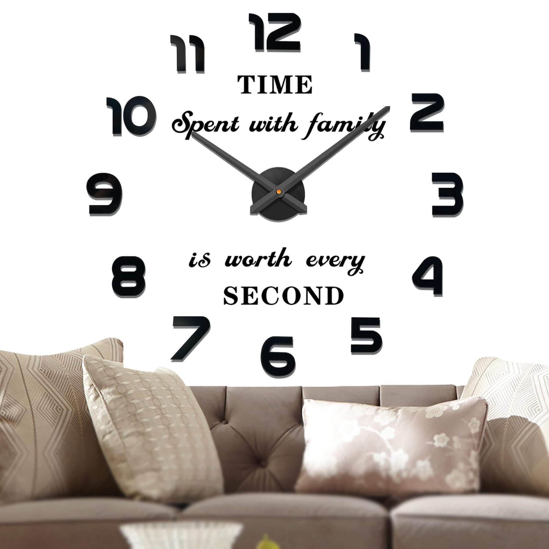 VANGOLD Large Wall Clock for Living Room Decor - 16 Inch Silent Non-Ticking Battery Operated Wall Clock - Modern Black Wall Art for Home, Office, Bedroom & Kitchen