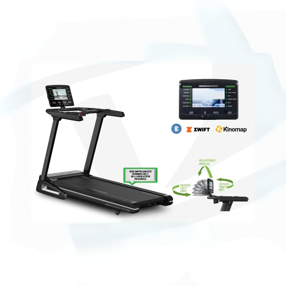Bodyworx JTX3.00 Folding Treadmill for Home Gym - Electric Running Machine with LCD Display & Bluetooth Speakers - Perfect for Cardio Workouts & Home Fitness Training