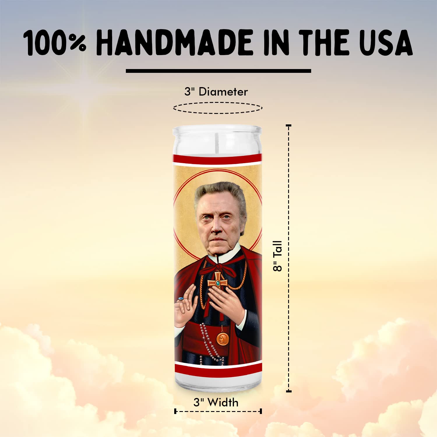 Handmade in USA 8 Inch Glass Prayer Votive Candle - Celebrity Inspired Saint Candle for Home Decor, Meditation & Gift Giving (Perfect for Actors, TV Shows & Movie Fans)