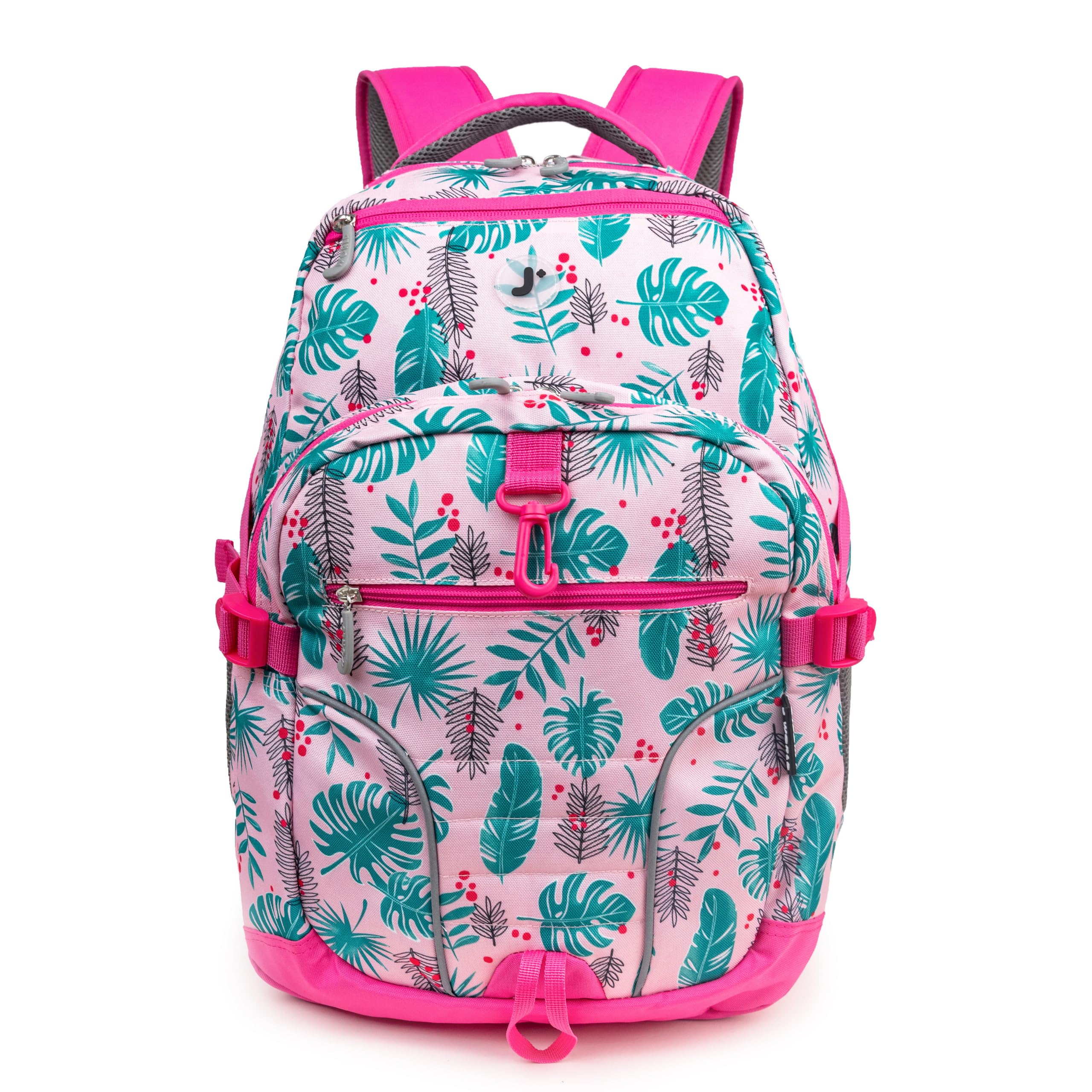 J World New York Atom Multi-Compartment Laptop Backpack - 18.5 x 13 x 7.5 Inches (H x W x D) - Stylish Palm Leaf Design for Work, School & Travel - Durable Computer Bag with Multiple Pockets for Organization
