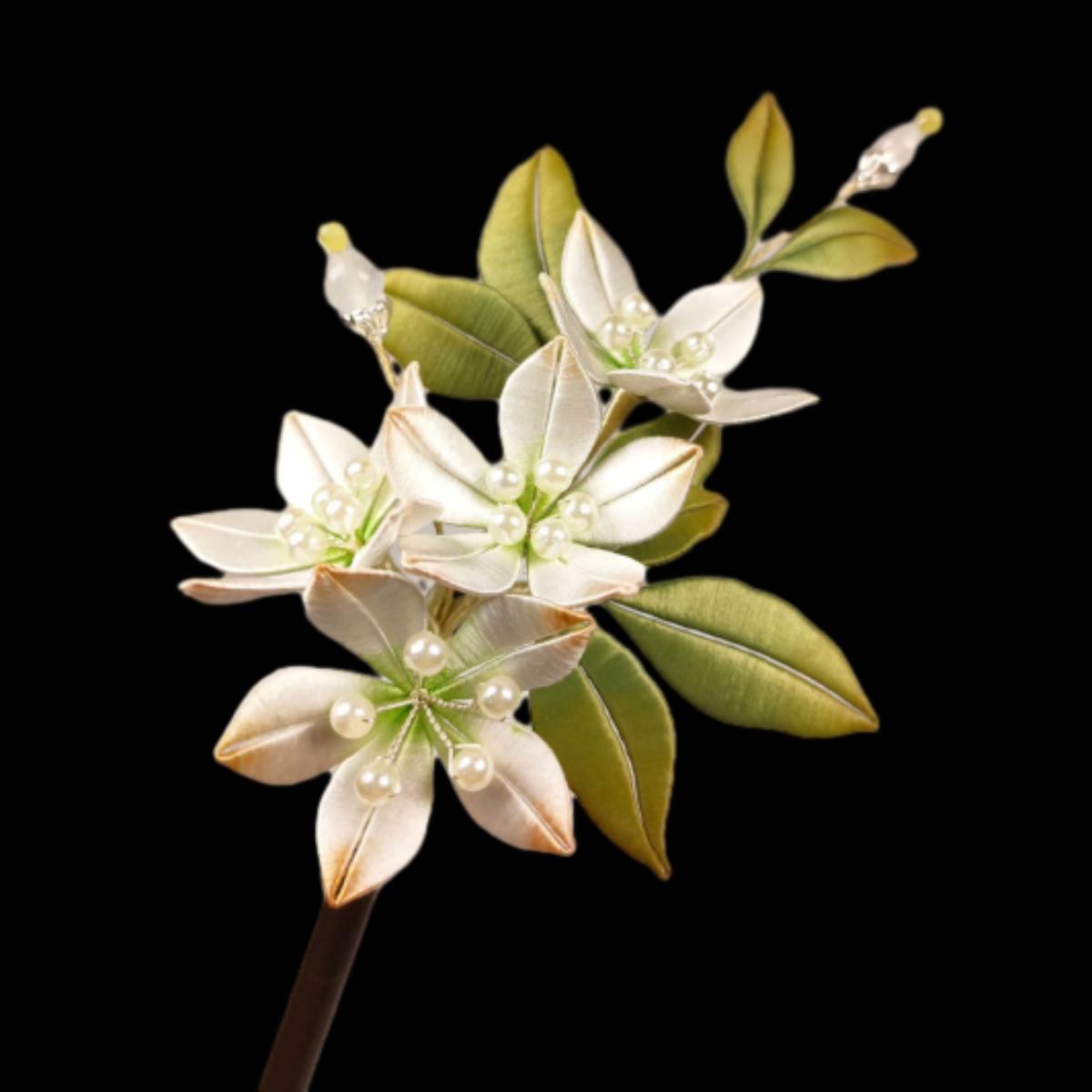 Pear Blossom Custom Silk Hairpin - Handmade Floral Hair Accessory for Women, Bridal, Tea Ceremony & Special Occasions