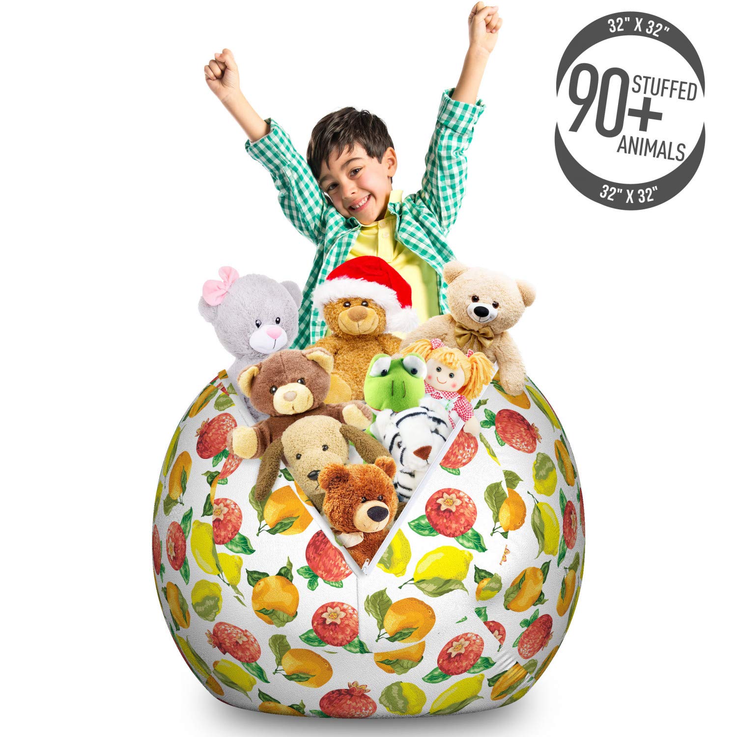 Ambesonne Fruit Storage Toy Bag Chair - Large Washable Organizer with Vitamin C Pattern (Orange, Pomegranate, Lemon) - Perfect for Kids' Room, Playroom & Stuffed Animal Storage
