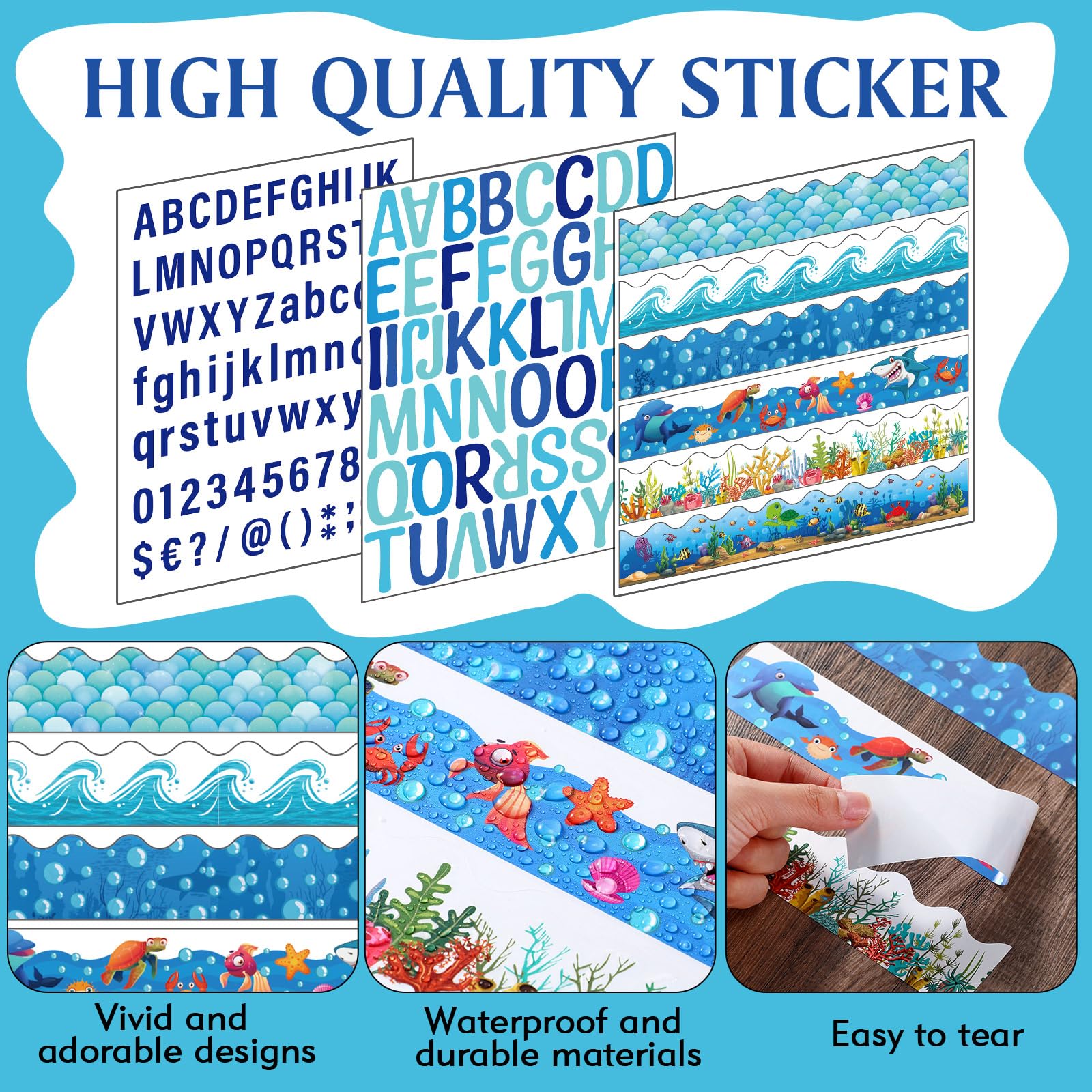 96 Pcs Science Fair Board Kit - Self-Adhesive Titles, Subtitles & Borders for School Projects (Ocean Theme) | Classroom & STEM Display