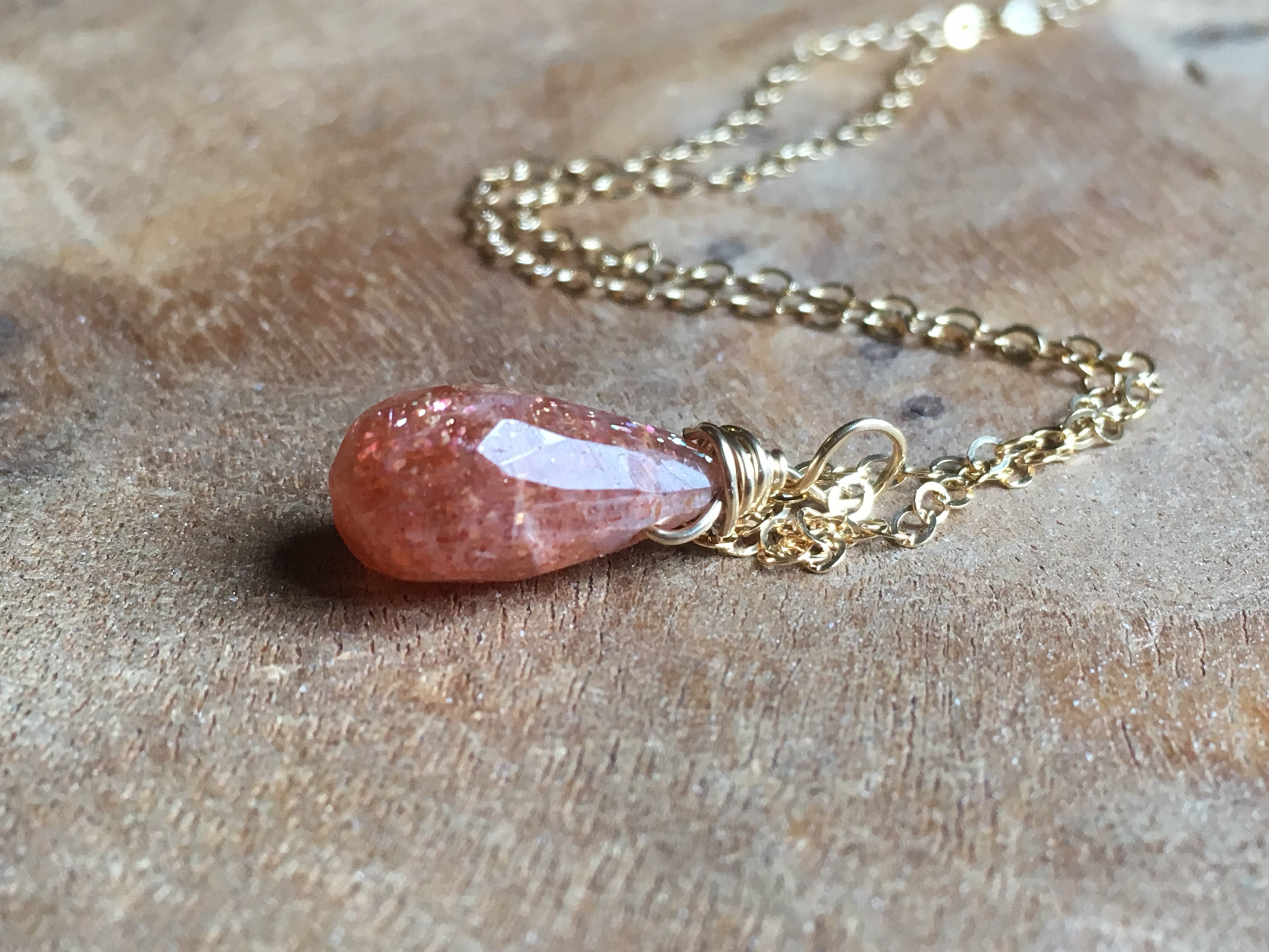 Sunstone Drop Necklace in 14K Gold or Sterling Silver - Elegant Dainty Pendant for Women, Perfect for Everyday Wear, Gift Giving & Special Occasions