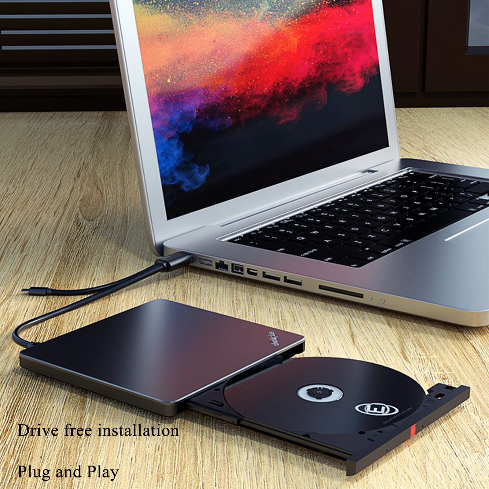 Ultra-Thin USB C External DVD-RW Drive - Plug & Play USB-C DVD Burner for Laptop, PC, Mac - Portable CD/DVD Player for Movies, Music, Data Backup & Installation