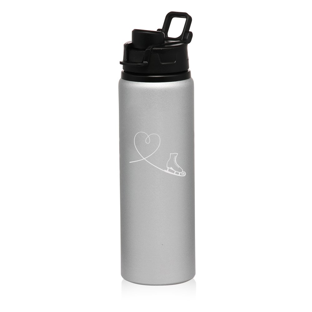 25 oz Aluminum Sports Water Bottle with Heart Love Design - Leak Proof, Insulated Travel Bottle for Gym, Hiking, Ice Skating & Outdoor Activities