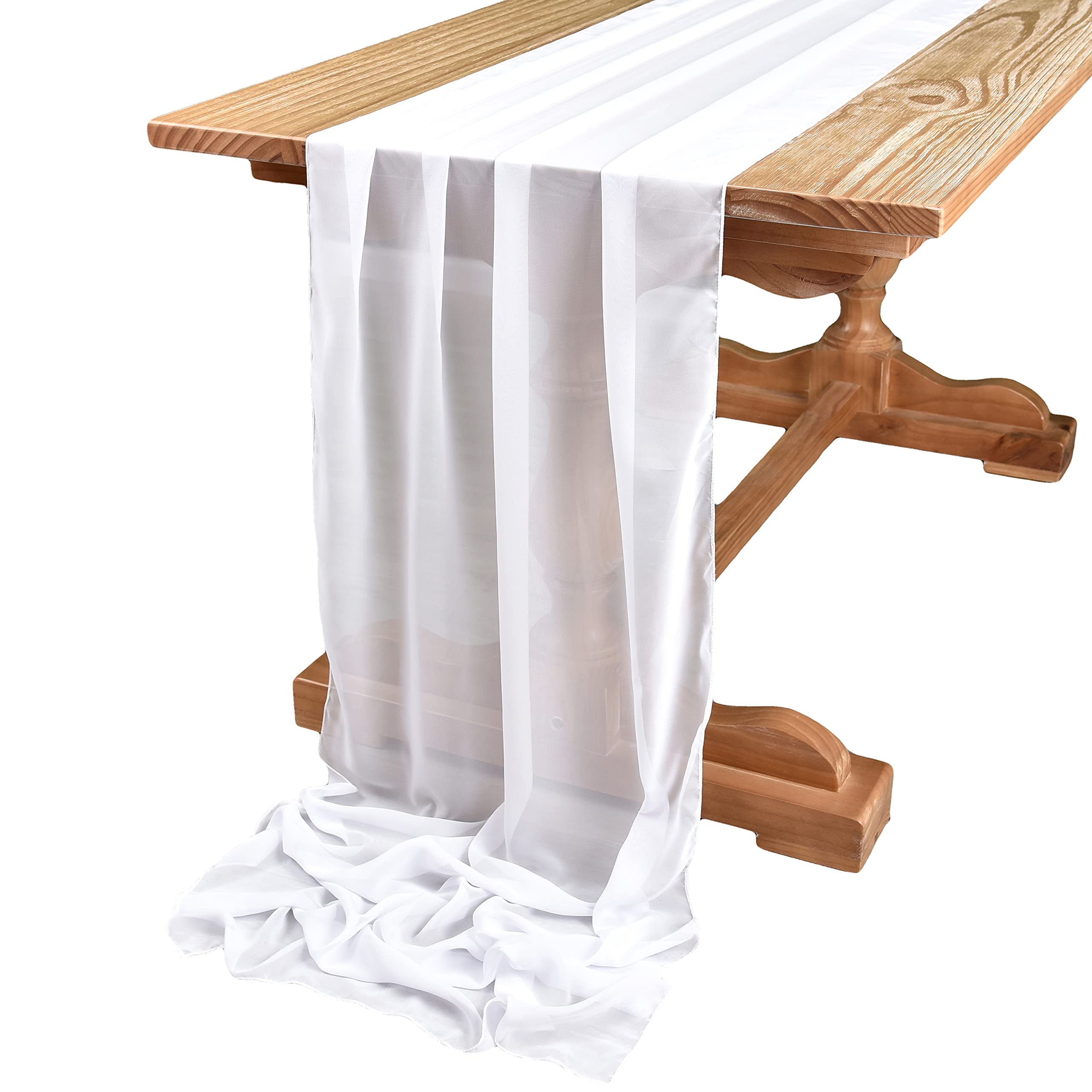 10ft White Chiffon Table Runner - 29x120 Inches Elegant Gauze Wedding Table Decor for Romantic Bridal Shower, Baby Shower, Birthday Party & Cake Table - Perfect for Rustic Weddings, Anniversary Celebrations & Home Decor