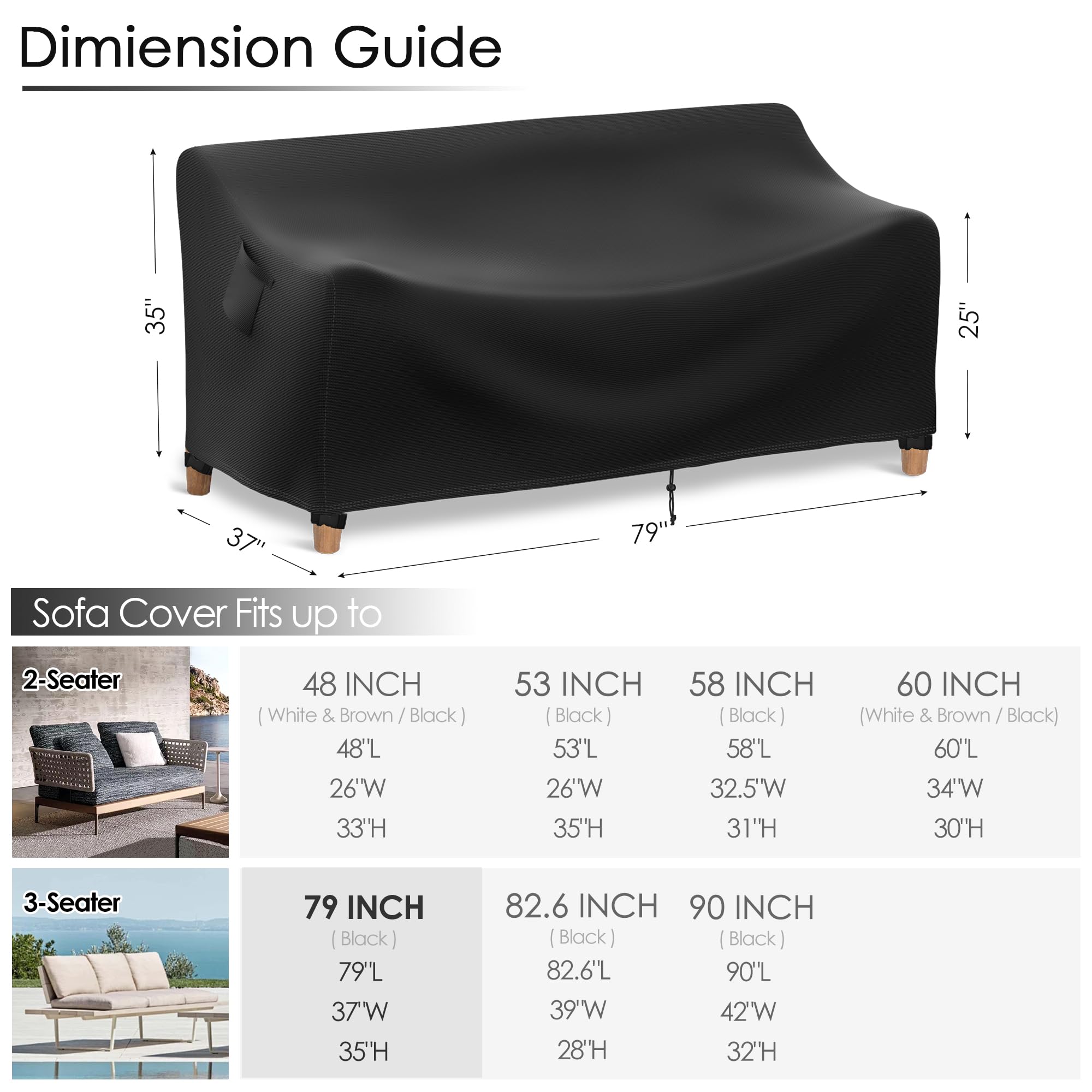 Heavy Duty 900D Waterproof Outdoor Furniture Cover for 3-Seater Sofa, Bench & Table - 79