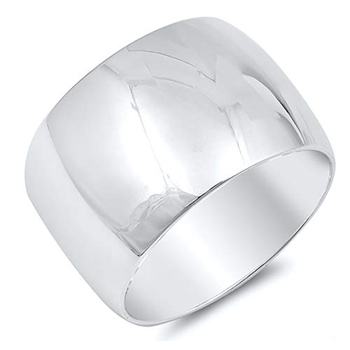 Sterling Silver Wedding Ring for Women & Men - Classic Domed Plain Wedding Band 15MM (Size 6-15) - Perfect for Engagement, Anniversary & Everyday Wear