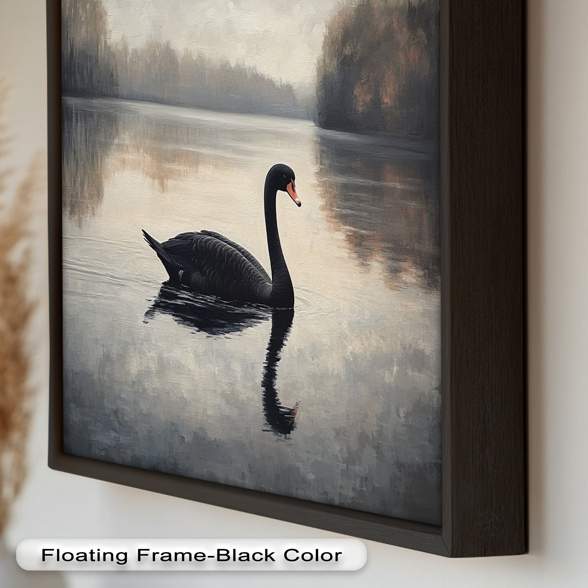 Black Swan at Dusk - Hand Painted Lake Landscape Oil Canvas Artwork - Perfect for Living Room, Bedroom, or Office Wall Decor