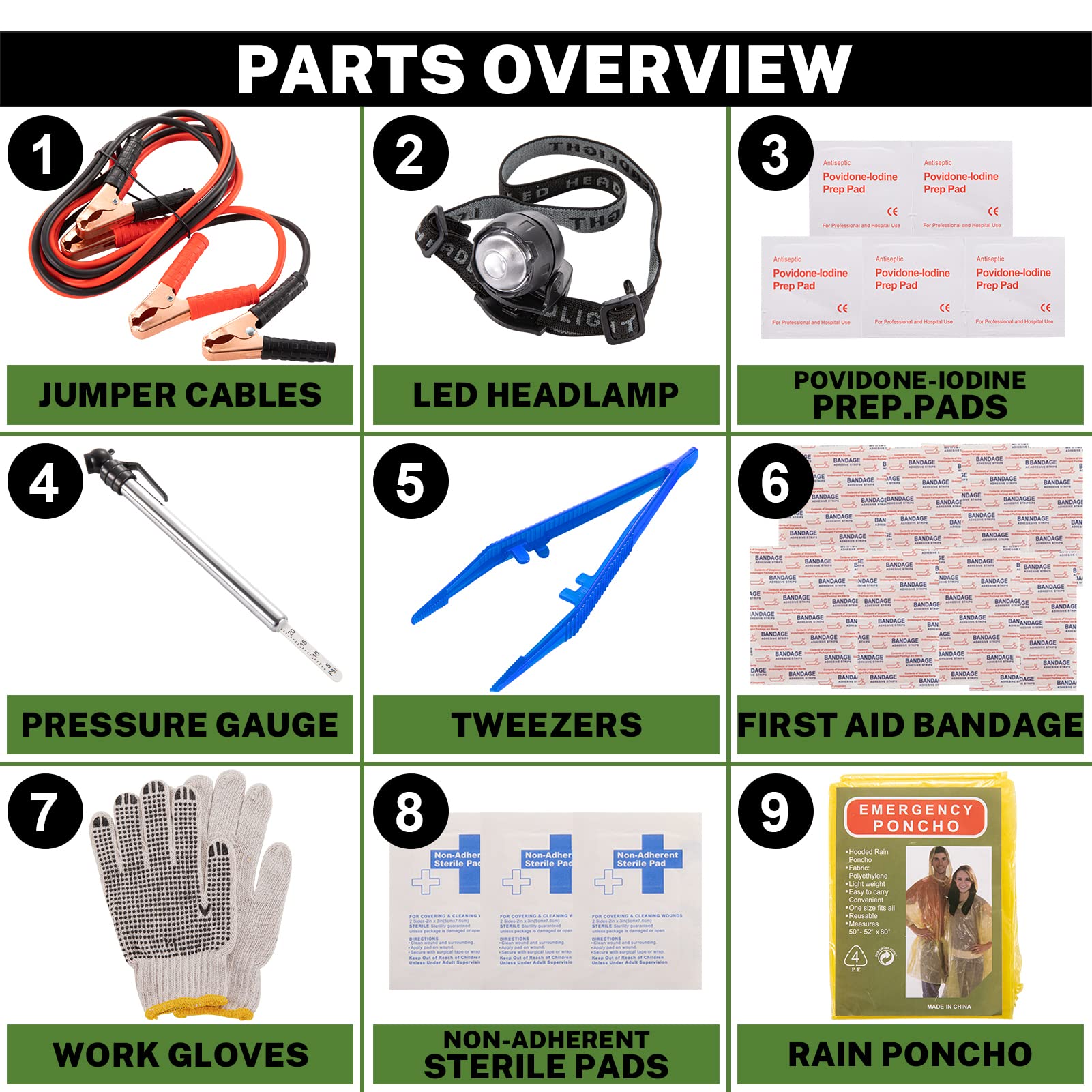 Premium Car Roadside Emergency Kit with Heavy-Duty Battery Jumper Cables - 120-Piece Auto Safety Accessories for Men & Women - Essential Vehicle Emergency Gear for Cars, Trucks & SUVs - Perfect Gift for Drivers - Ideal for Road Trips, Commuting & Winter Travel Preparedness