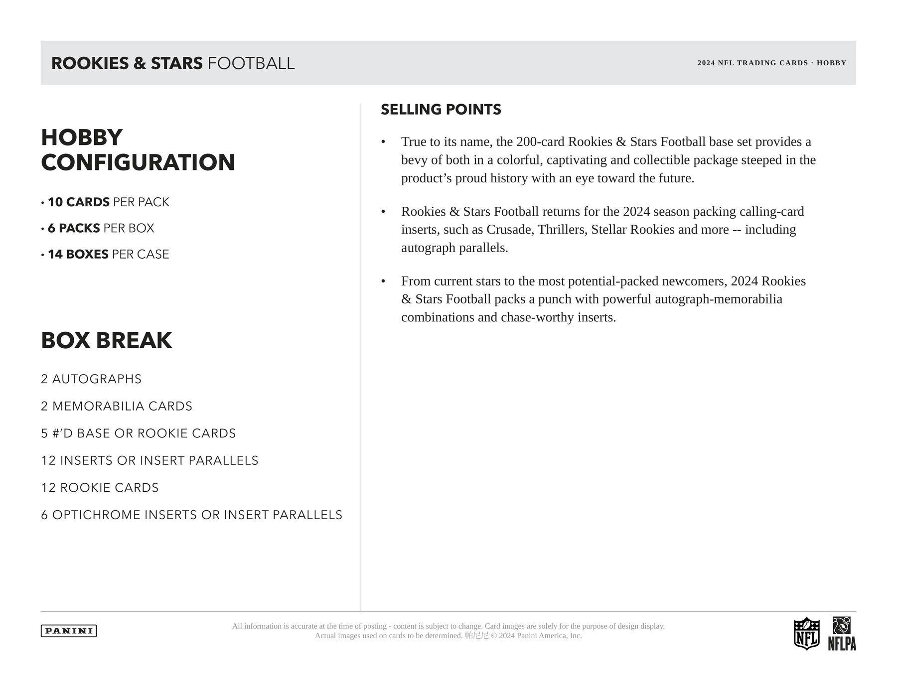 2024 Panini Rookies & Stars Football Hobby Box - 24 Packs with Autograph & Memorabilia Cards - Perfect for Collectors, Fantasy Football Fans & Sports Enthusiasts