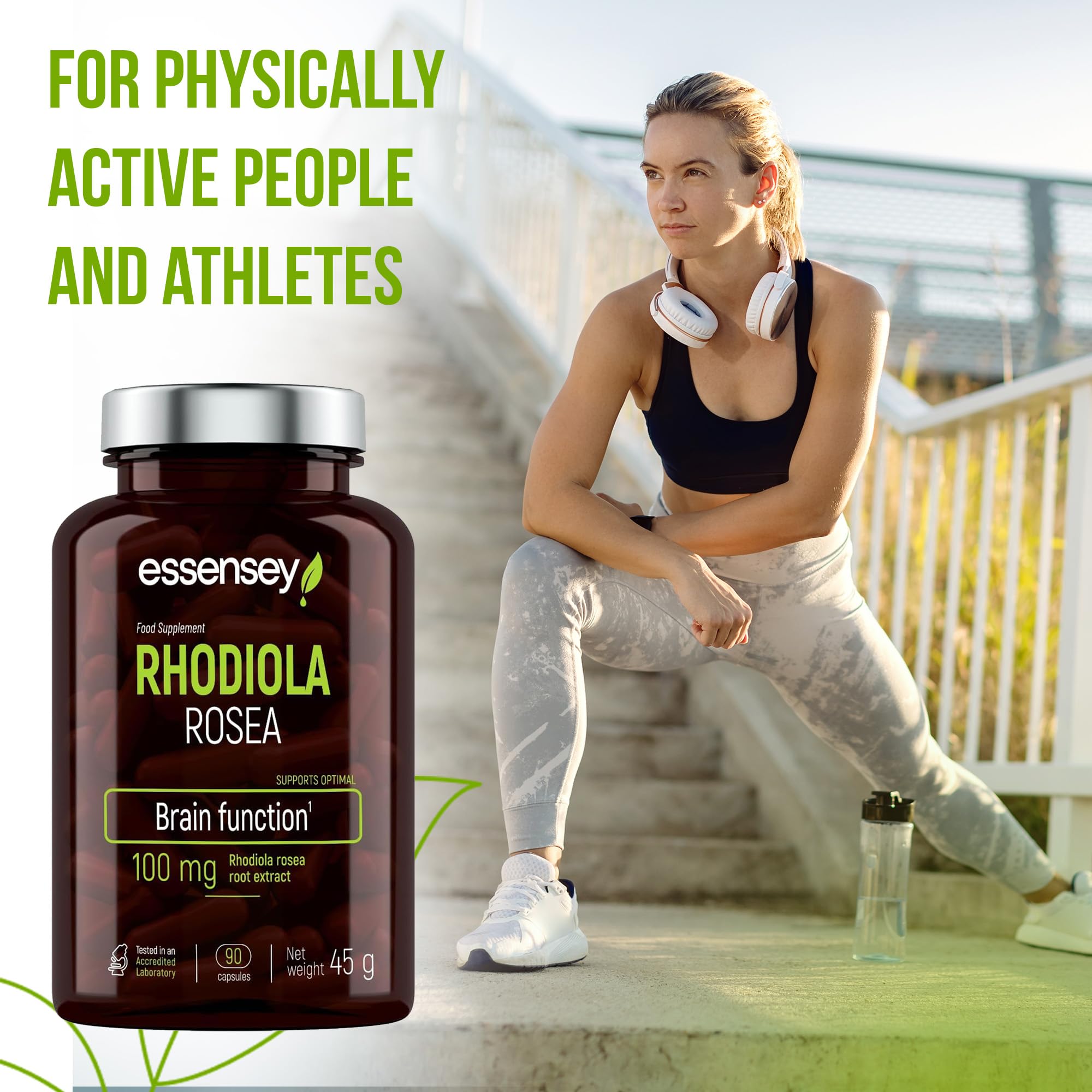 Essensey Rhodiola Rosea Supplement - 100mg, 90 Capsules | Natural Stress Relief & Energy Booster for Workout, Study & Daily Performance