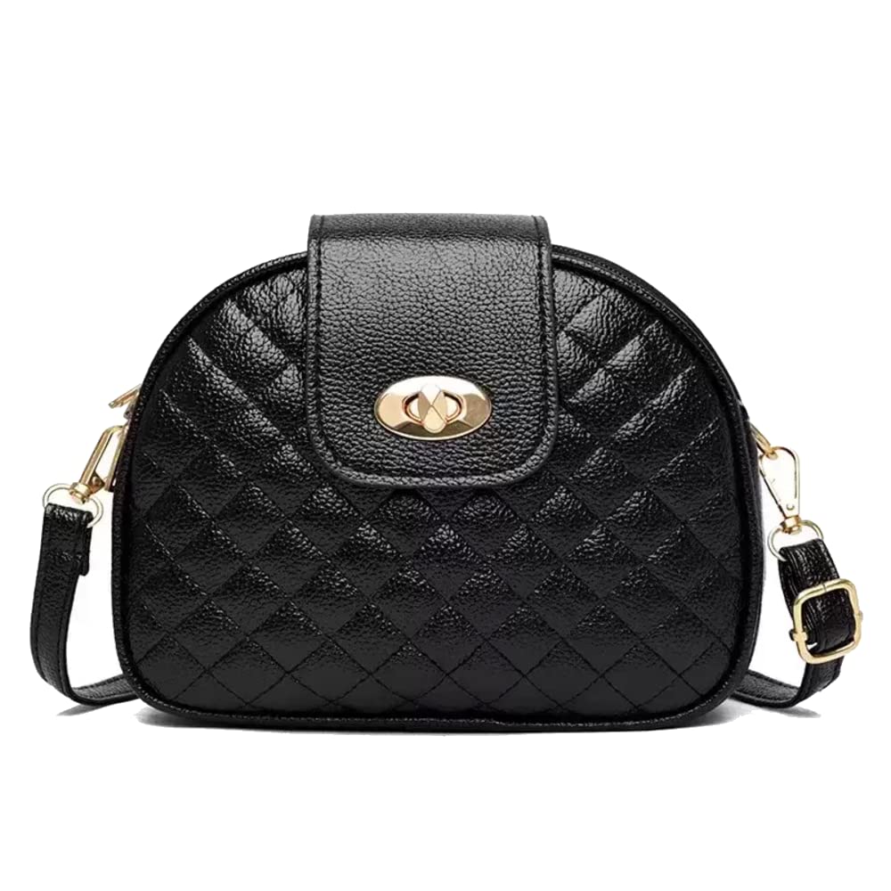 Hanbella Women's Small Quilted Leather Crossbody Bag with Gold Chain - Stylish Shoulder Purse for Women & Girls, Perfect for Date Night, Shopping & Travel