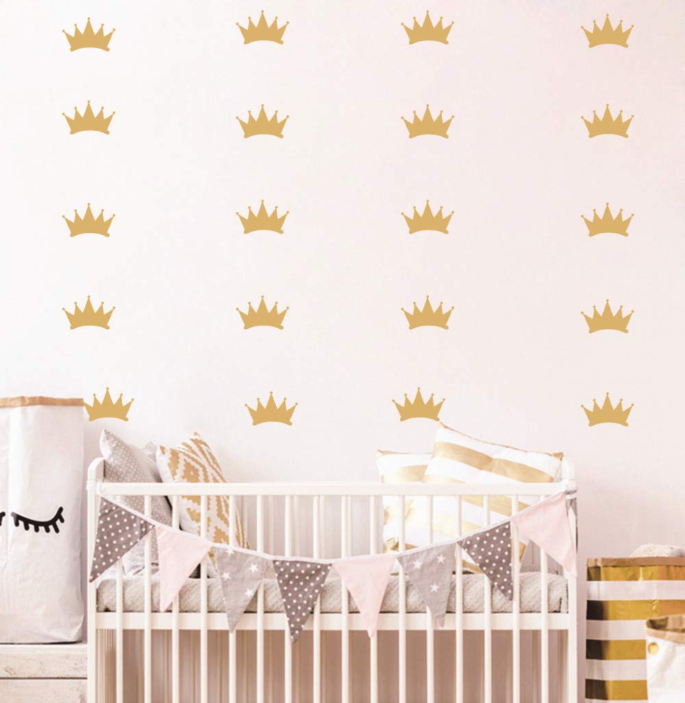 48-Piece Princess Crown Wall Stickers Set - Gold Vinyl Decals for Girls Room Decor, Nursery, Kids Art & DIY Wall Murals - Perfect for Bedroom, Playroom & Birthday Party Decorations
