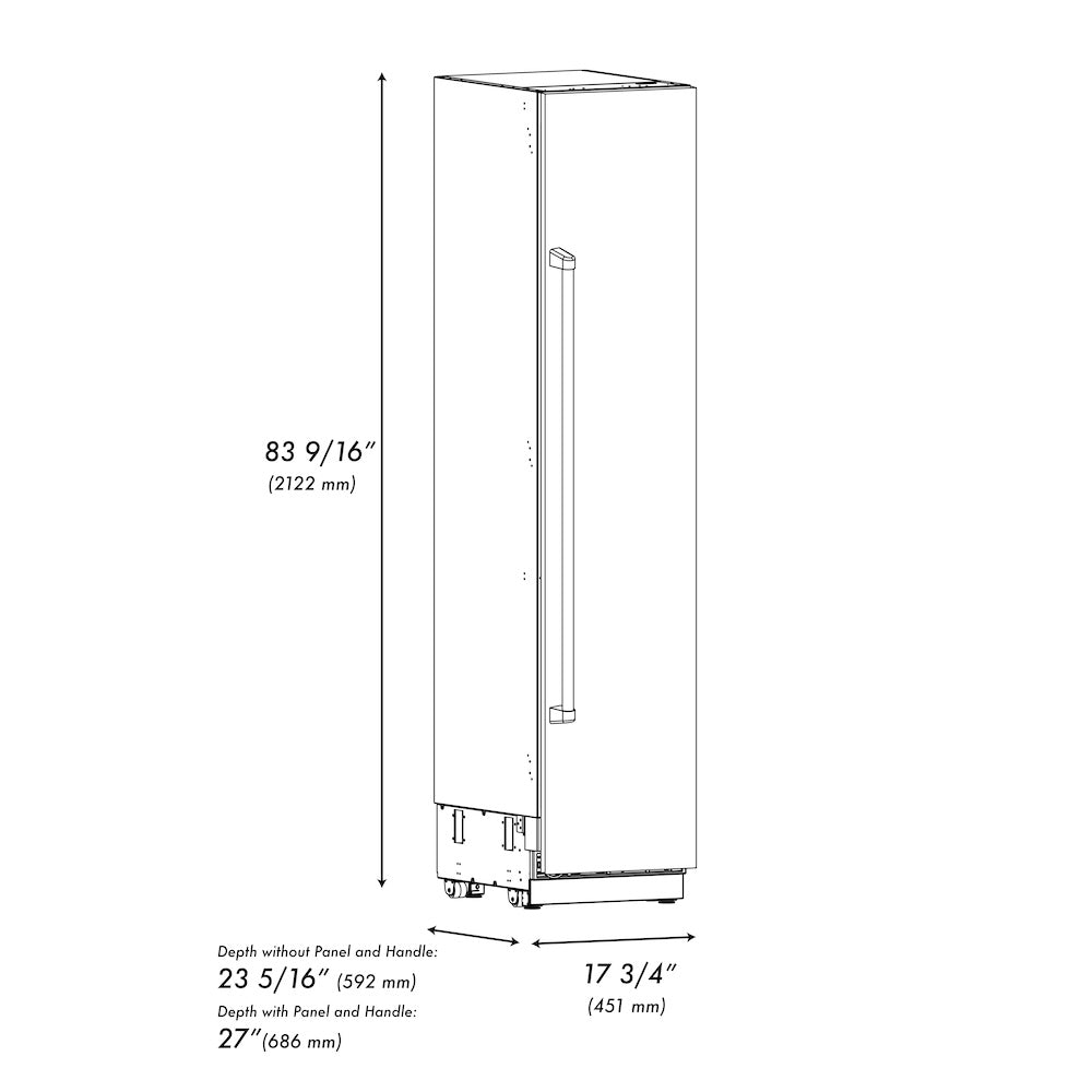 ZLINE Autograph Edition 18 Inch 8.6 Cu Ft Right Hinge Stainless Steel Column Freezer with Graphite Gray Interior & Matte Black Accents (RCFVRZ 30418 MB) - Perfect for Home Bars, Basements, and Commercial Kitchens