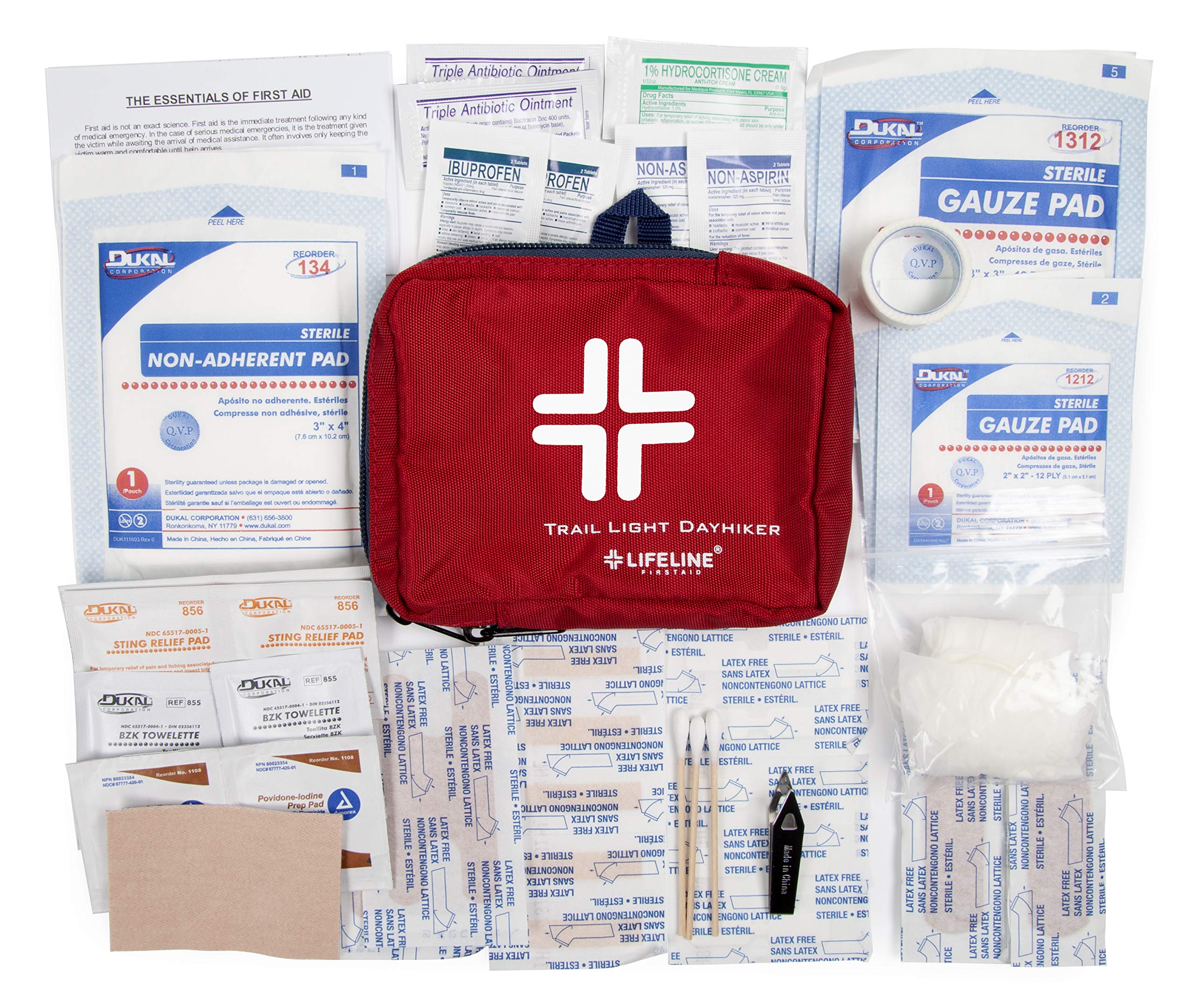 Lifeline 4060 57-Piece First Aid Kit for Hiking, Camping & Outdoor Emergencies - Compact Trauma Medical Supplies for Day Trips & Backpacking
