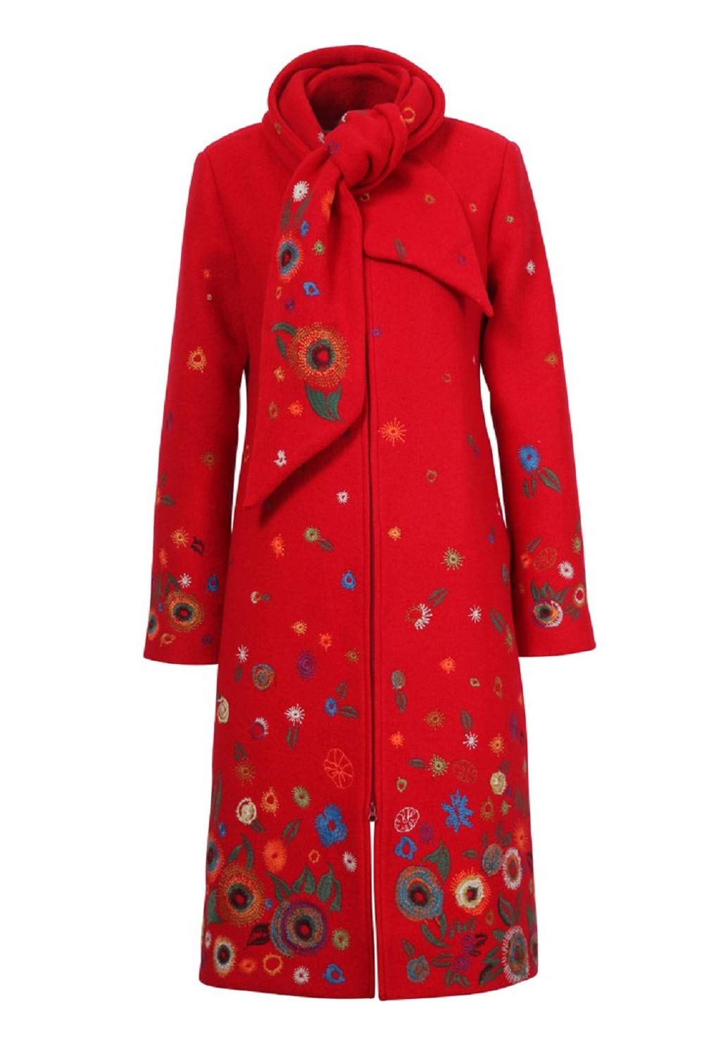 IVKO Red Embroidered Boiled Wool Coat for Women - Warm Winter Jacket for Outdoor Activities and Casual Wear