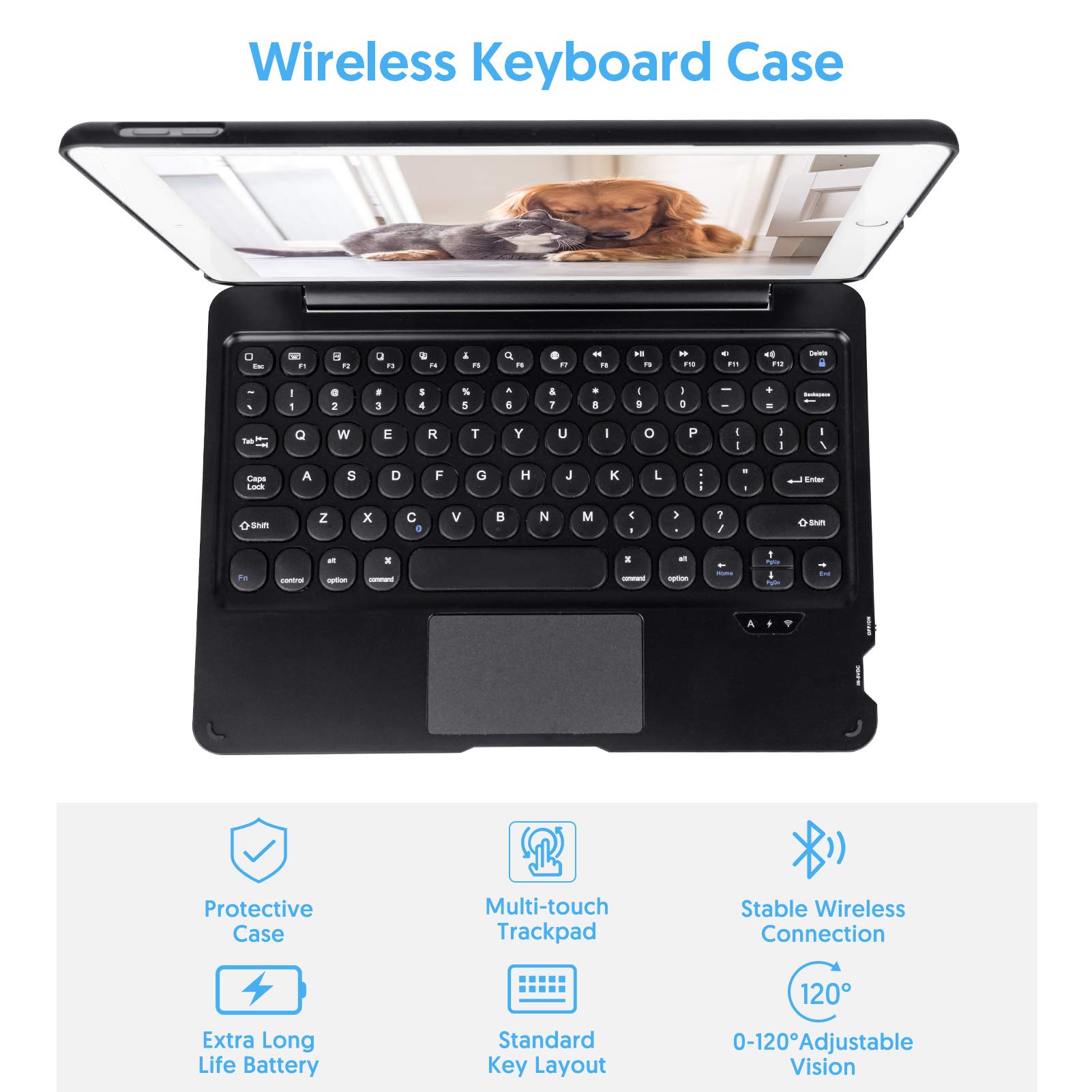 Premium Wireless Bluetooth Keyboard Case with Touchpad - Compatible with iPad 9th/8th/7th Gen, iPad Air 3rd & iPad Pro 10.5