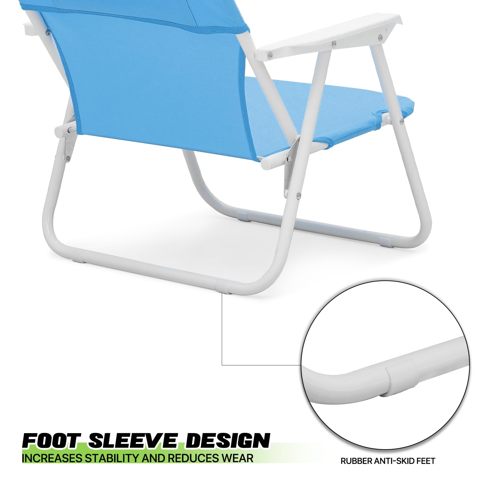 Magshion 2-Pack Folding Low Beach Chairs for Adults - Portable Lightweight Lawn Chairs with Back Pocket & Hard Armrest - Supports 250 lbs - Perfect for Camping, Fishing, Poolside, Patio, Backyard & Outdoor Relaxation (Blue)