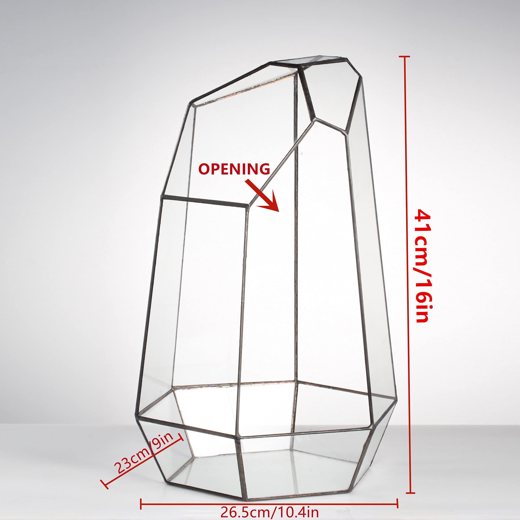 NCYP 16-Inch Large Geometric Glass Terrarium - Handmade Open Irregular Terrarium Pot for Air Plants & Succulents | Home Garden Decor, Tabletop Planter | Perfect for Living Room, Office & Wedding Centerpieces (No Plants/Door Included)