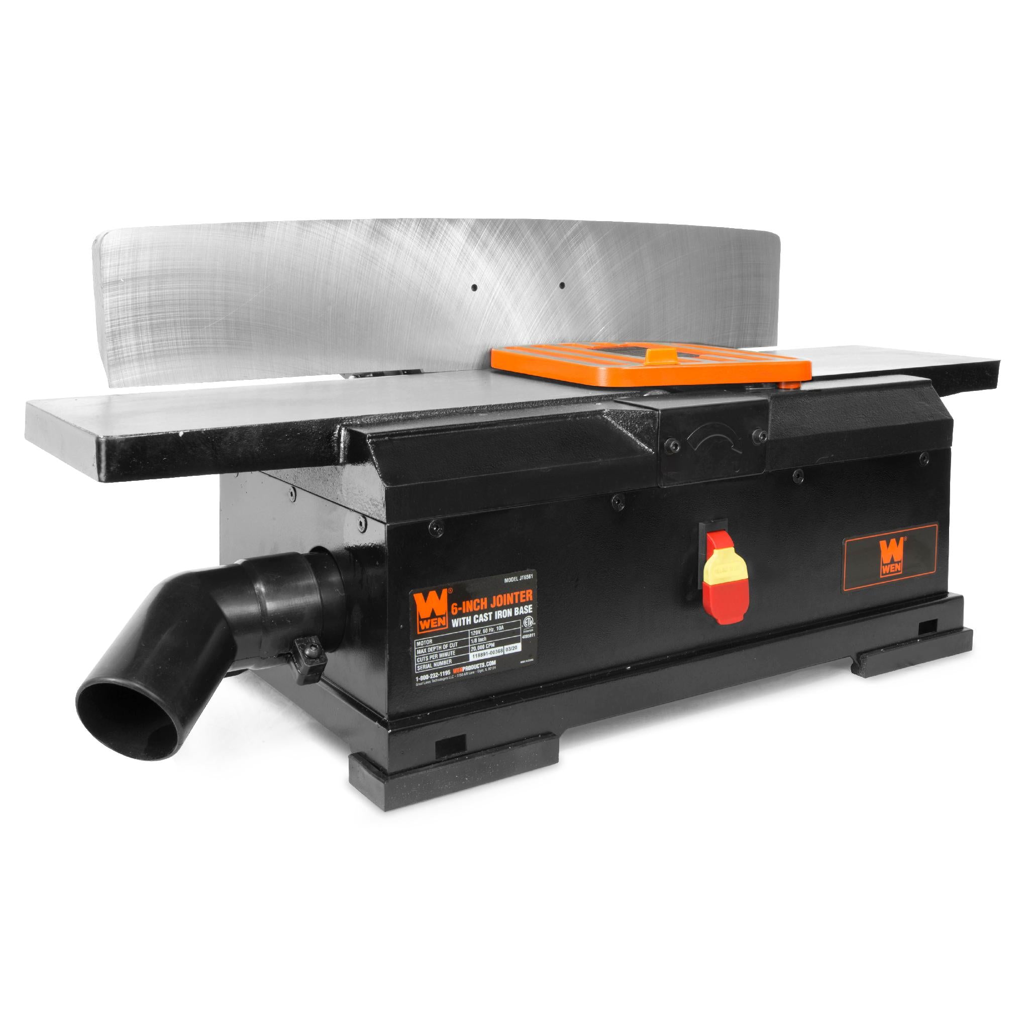 WEN JT6561 10 Amp 6 Inch Benchtop Jointer with Cast Iron Table & Fence | Woodworking Tool for Smoothing & Straightening Edges | Perfect for DIY Projects & Professional Wood Shops