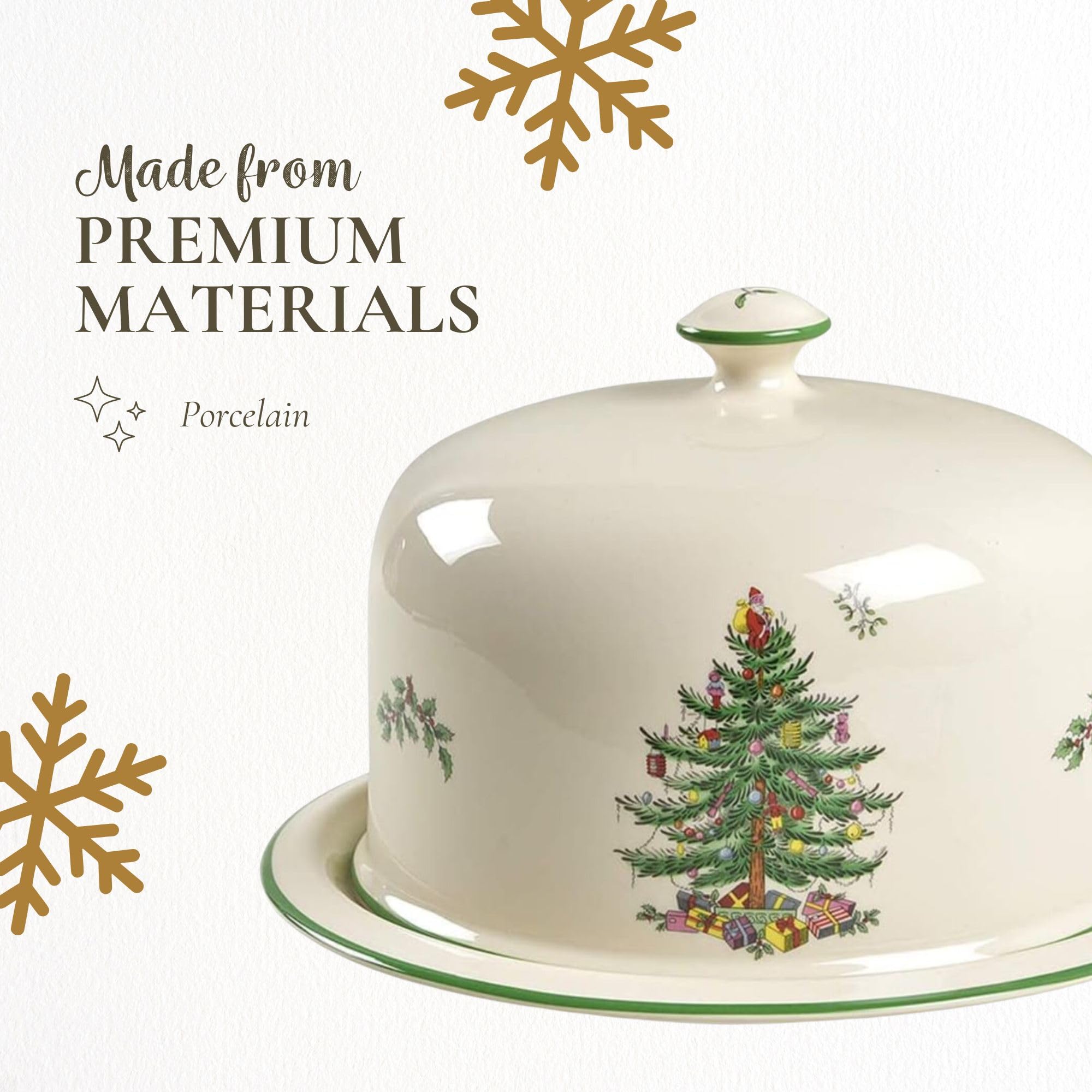 Spode Christmas Tree 2-Piece Ceramic Serving Set with Dome - Holiday Platter for Cakes, Desserts & Side Dishes | Microwave, Oven & Dishwasher Safe | Perfect for Christmas Dinner, Party Buffets & Festive Gatherings
