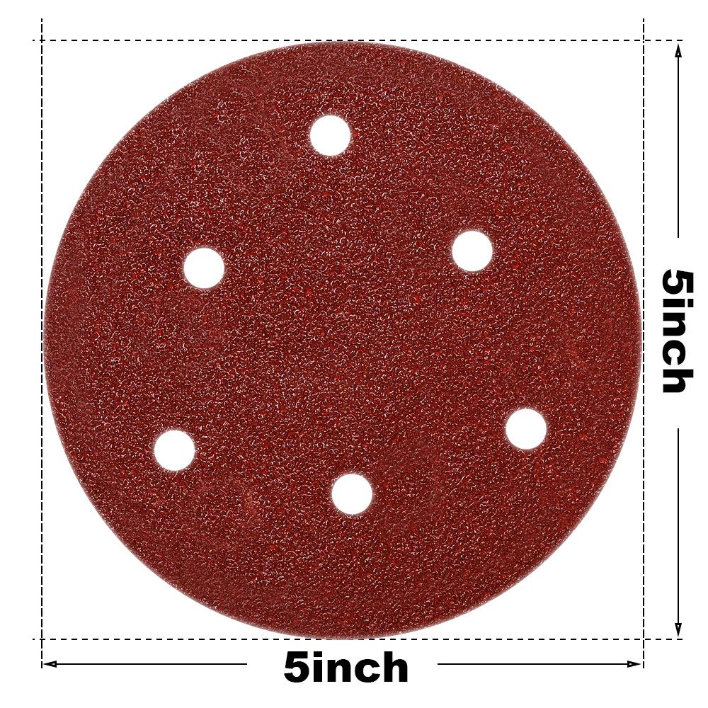 HIFROM 72-Piece 5-Inch Sanding Discs Kit - 6-Hole Dustless Hook & Loop Sandpaper Assortment (40/60/80/120/180/240 Grit) - Compatible with Random Orbital Sanders & Grinders - Perfect for Woodworking, Metal Polishing & DIY Home Projects