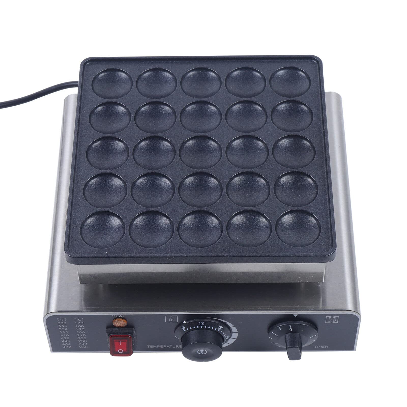Commercial Dutch Pancake Maker - 25 Hole 1.8 Inch 800W Nonstick Electric Dorayaki Baker with 50-300°C (122-572°F) Temperature Control - Perfect for Snack Bars, Cafeterias, Bakeries & Home Breakfast Making