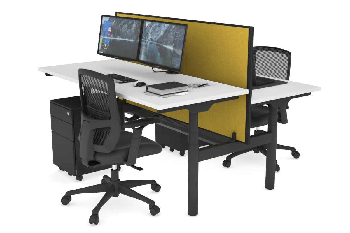 Flexi Premium Height Adjustable 2-Person H Bench Workstation - Black Frame [1800L x 700W] - Ergonomic Office & Home Workspace Solution for Shared Desks