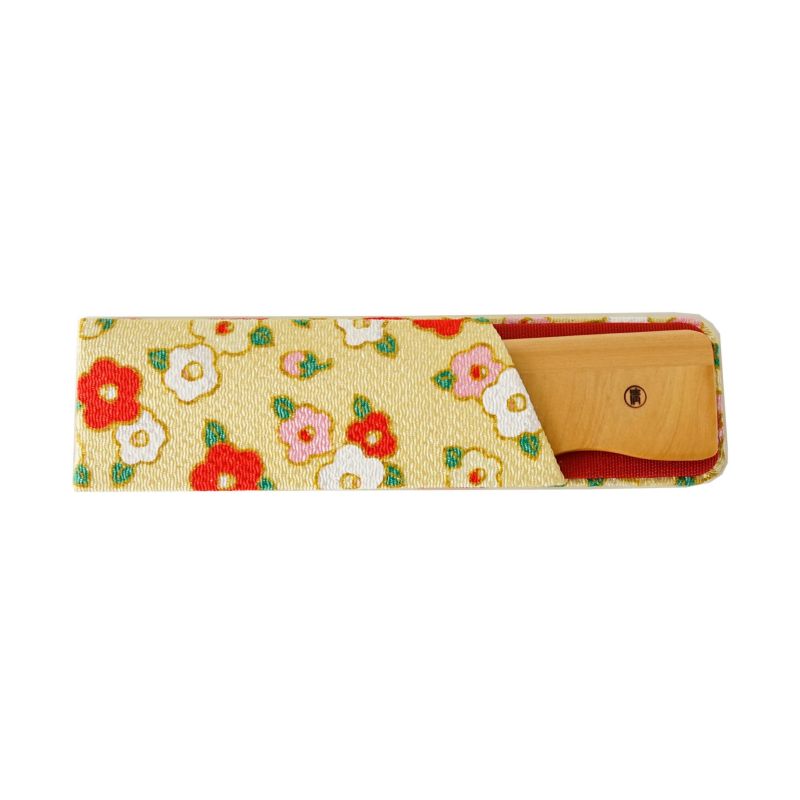 Handmade Kyoto Japanese Akane Madder Wood Comb with Chirimen Crepe Fabric Case - Traditional Hair Accessory for Women, Bridal, Cosplay & Kimono Styling