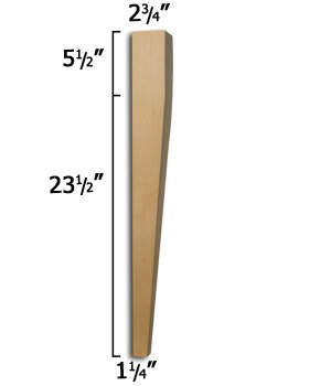 Osborne Tapered Two-Sided Dining Table Legs - Set of 4 Unfinished Soft Maple Wood Legs for DIY Dining Tables, Desks & Furniture Projects - Sanded & Ready to Finish - Perfect for Farmhouse, Rustic or Modern Home Decor