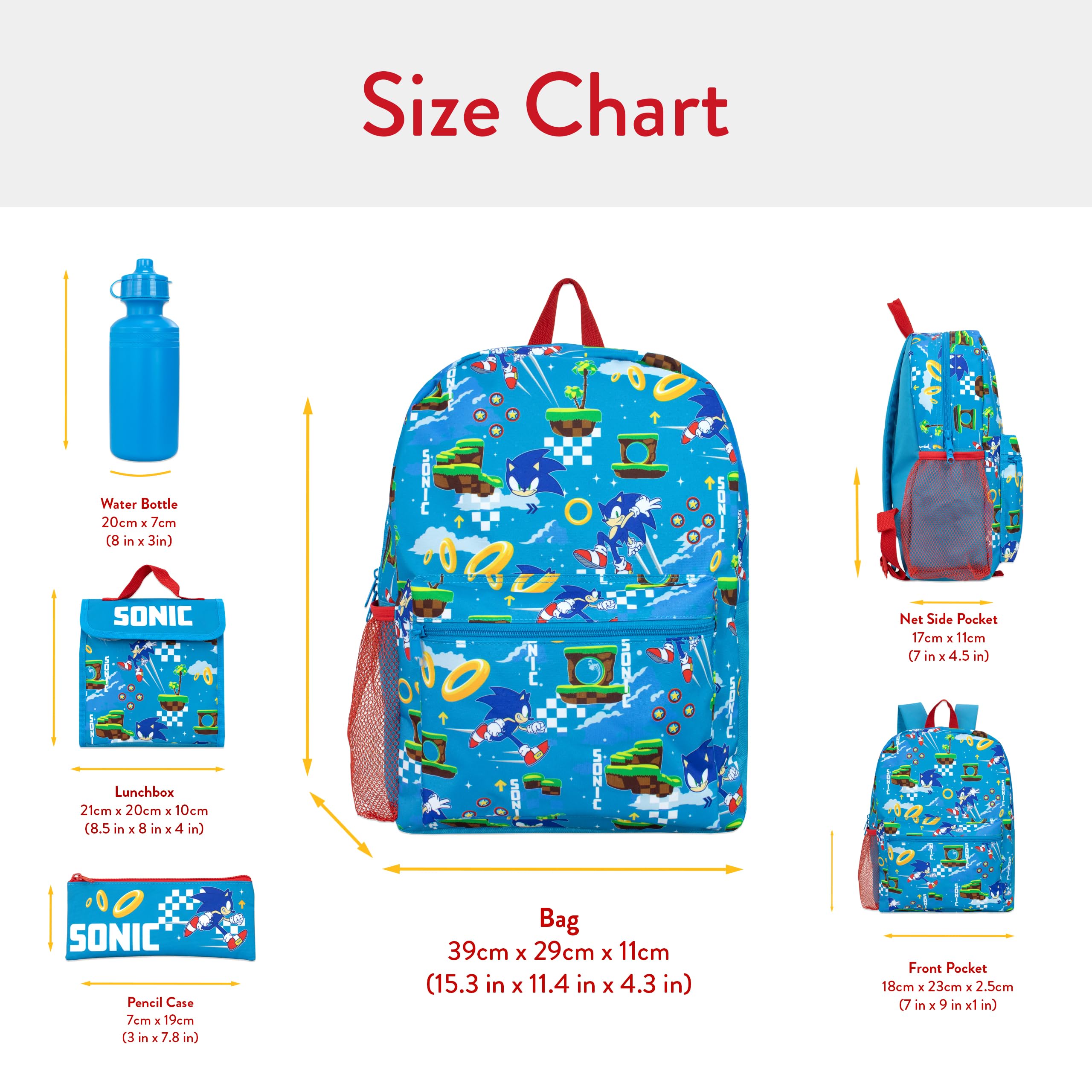 Sonic The Hedgehog Backpack Set for Kids - Blue School Backpack with Matching Lunch Bag, Pencil Case & Water Bottle | Perfect for School, Travel & Daily Use