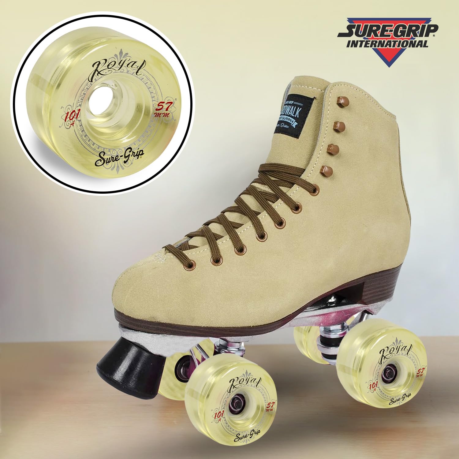 Sure-Grip Royal Indoor Roller Skate Wheels - 101A Hardness, 57mm Diameter & 31mm Width for Fast Response - Premium Urethane Material - Made in USA (Set of 8) - Perfect for Indoor Rinks, Roller Derby & Artistic Skating