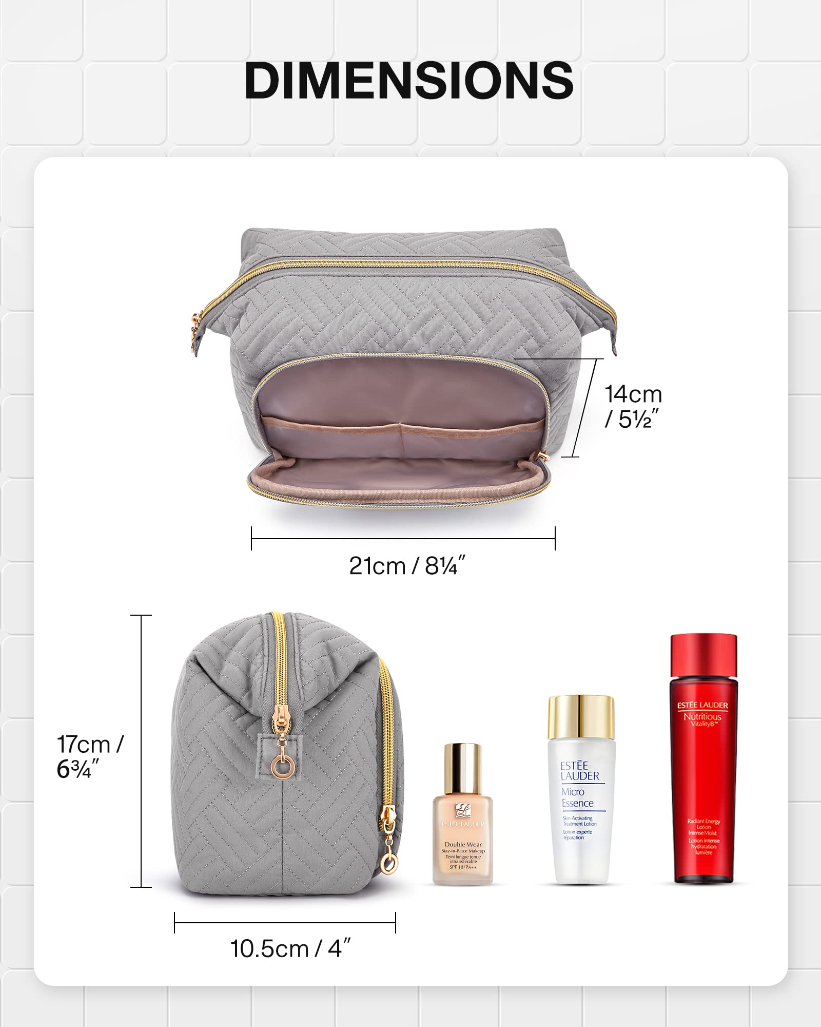BAGSMART Travel Makeup Bag for Women - Large Cosmetic Organizer Pouch with Wide Opening, Toiletry Case for Brushes & Accessories (Grey) | Perfect for Travel, Gym & Daily Makeup Storage