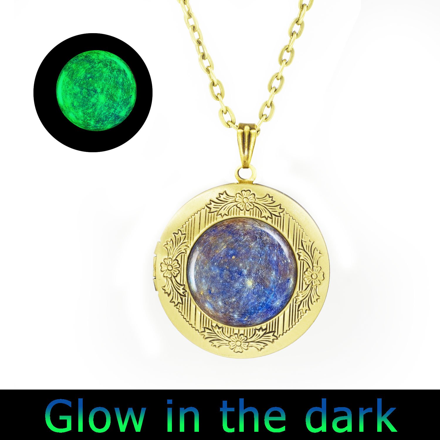 Glowlala Glowing Mercury Locket Necklace - Handmade Galaxy Pendant Jewelry with LED Light for Women & Girls - Perfect for Cosplay, Rave, Halloween & Gift Giving