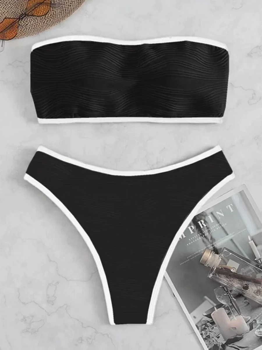Women's Solid Bandeau Bikini Set - 2 Piece Thong Swimwear for Summer Beach & Pool | Sexy Bathing Suit for Women | Perfect for Vacation, Tanning, and Water Sports