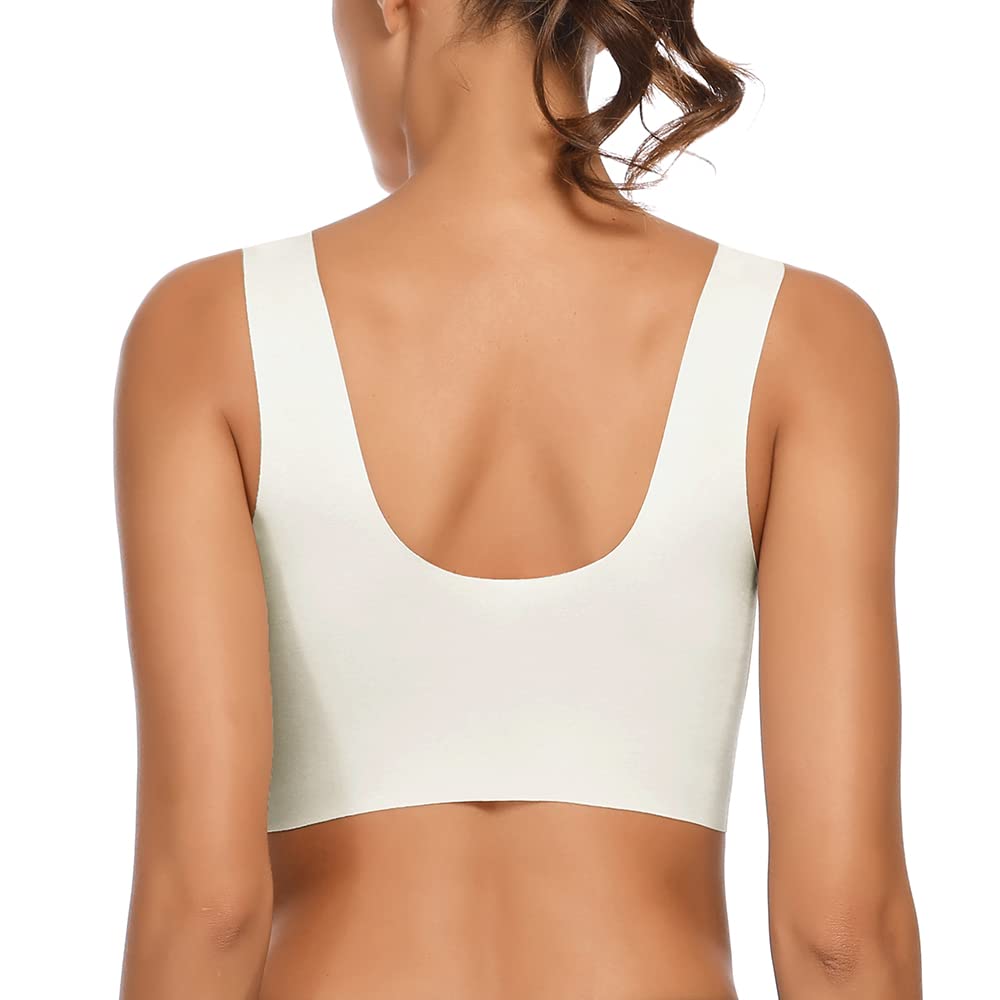 WOWENY Women's Seamless Wirefree Bras - Ultra Comfortable Mesh Soft Padded Back Smoothing Bra for Everyday Wear, Yoga & Lounge
