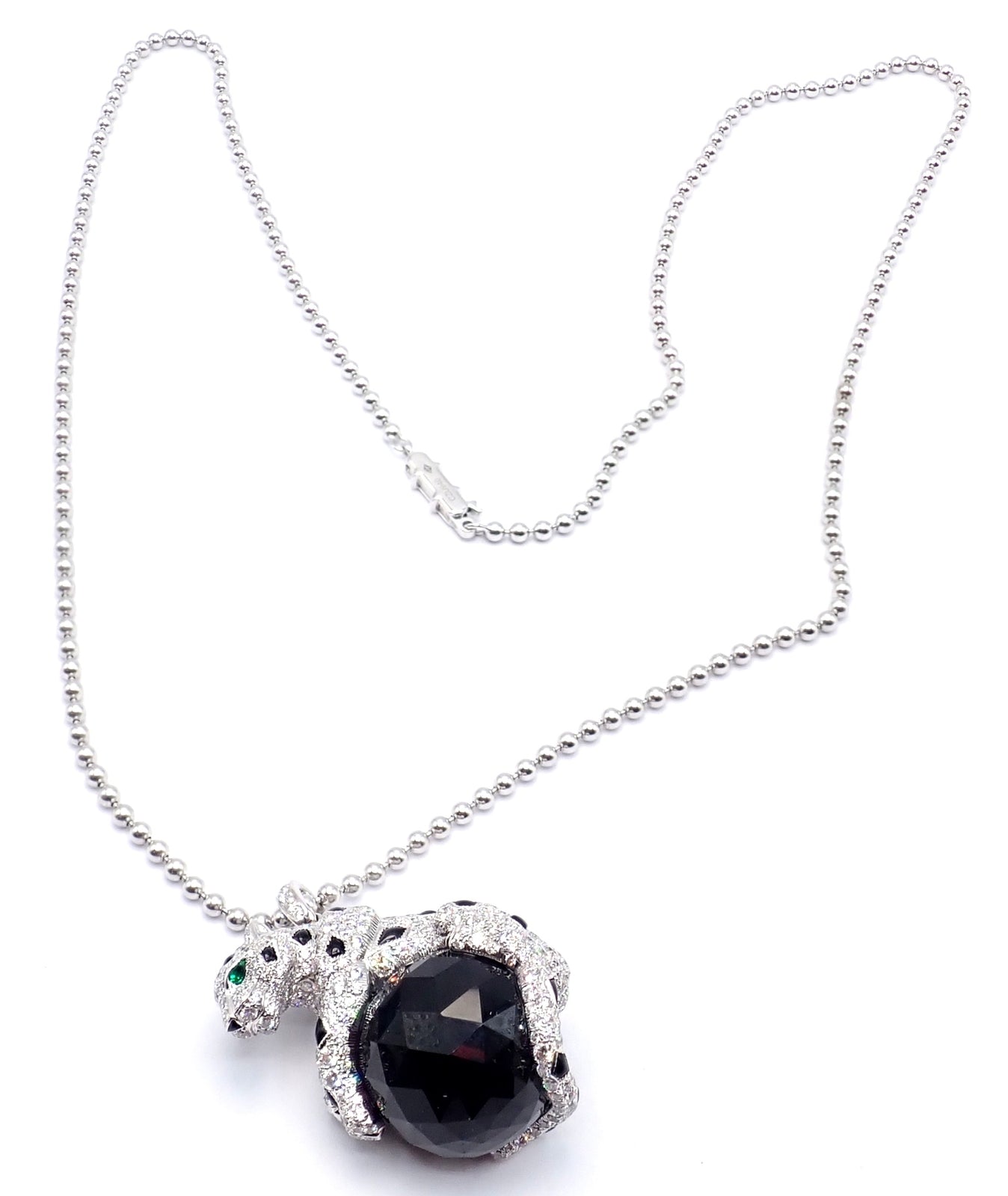 Cartier Panthere 18k Gold Diamond Emerald Onyx Pendant Necklace - Luxury Jewelry for Women, Perfect for Evening Gala & Special Occasions